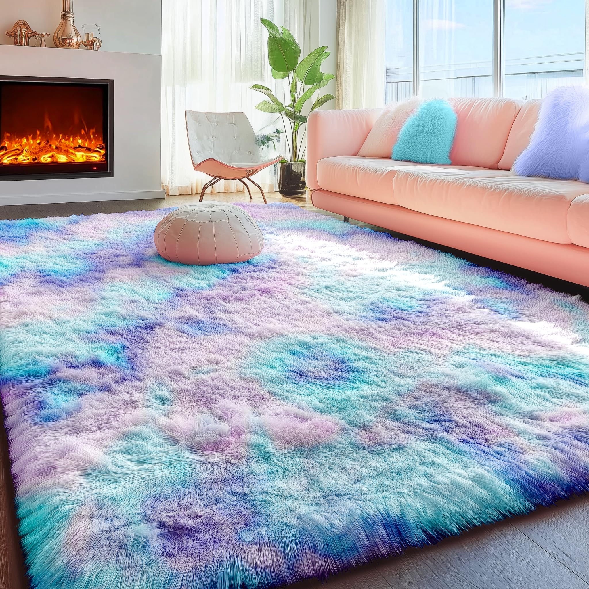PAGISOFE Abstract Soft Shaggy Rugs for Living Room 5x8 Ft,Tie-Dyed Grey Fluffy Rugs for Kids Room Furry Carpets for Bedroom Room Decor Aesthetic Large Shag Carpet for Boys Girls Dorm Nursery