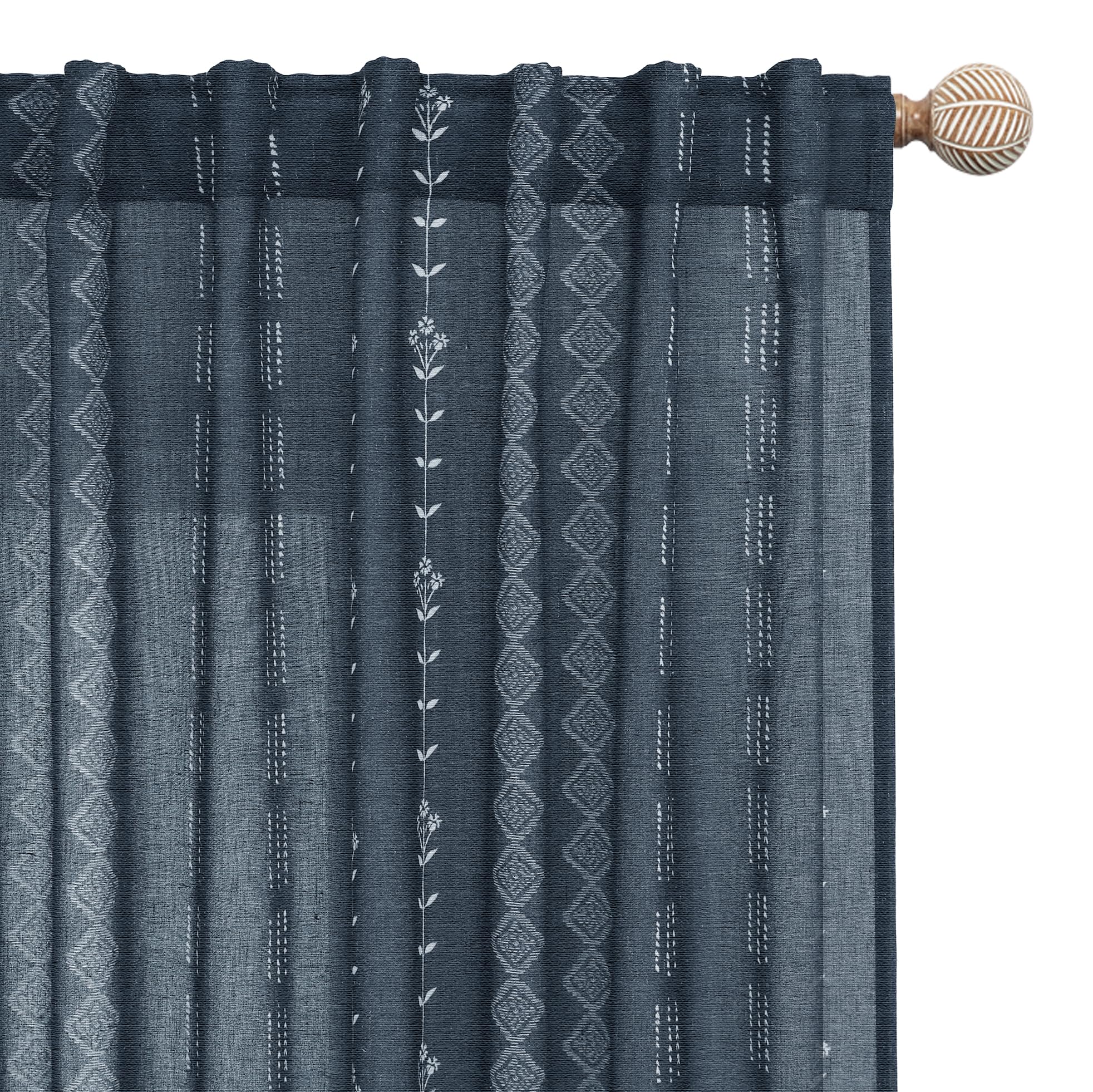 Linen Farmhouse Curtains for Living Room, Neutral Taupe Cream Light Filtering Boho Sheer Floral Patterned Curtains for Dining Room Bedroom 84 Inch Length 2 Panels Set