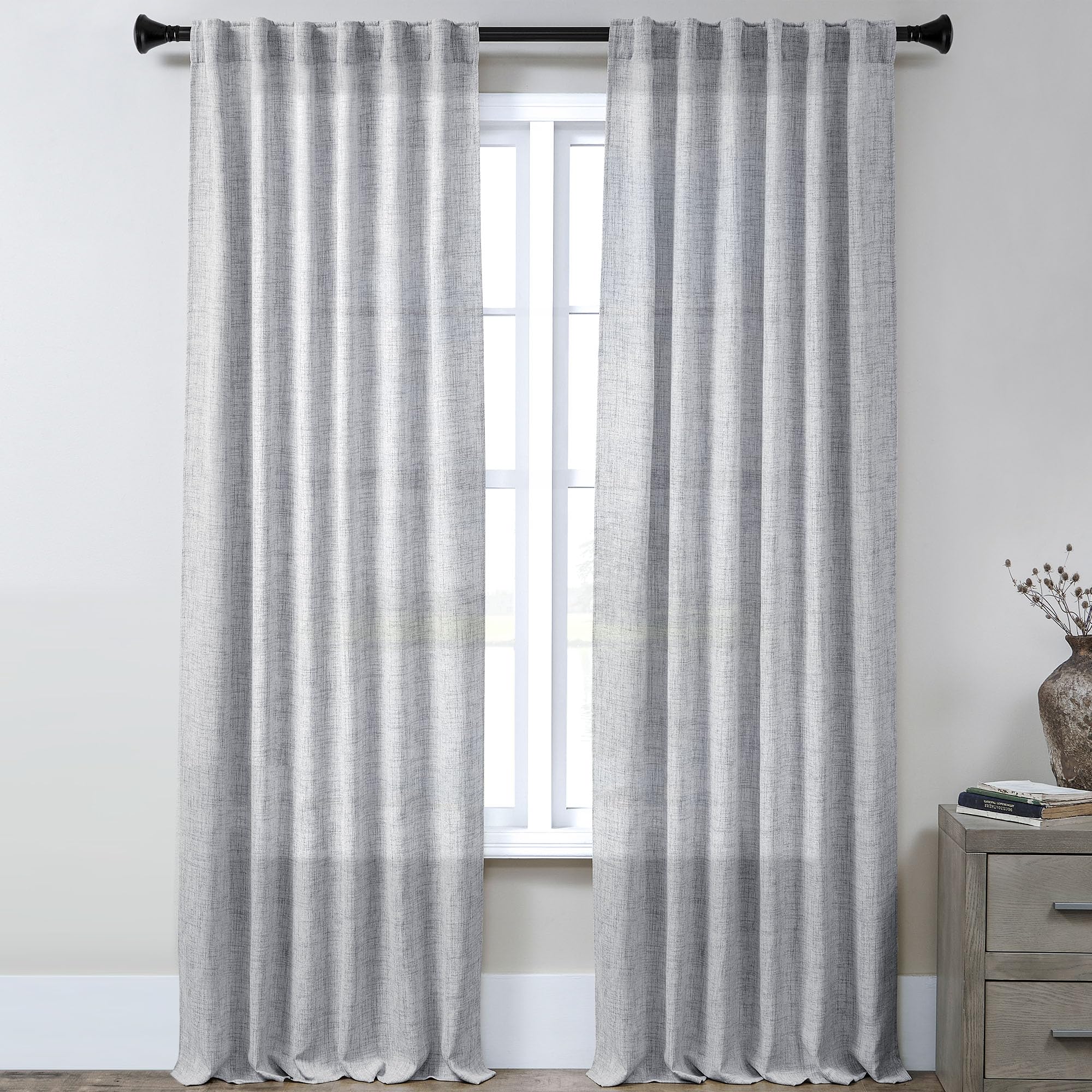 Natural Linen Back Tab Curtains 92 inch Long 2 Panels Set for Living Room Semi Sheer Light Filtering Window Drape Neutral Country Farmhouse Boho Curtains for Bedroom Cream Beige
