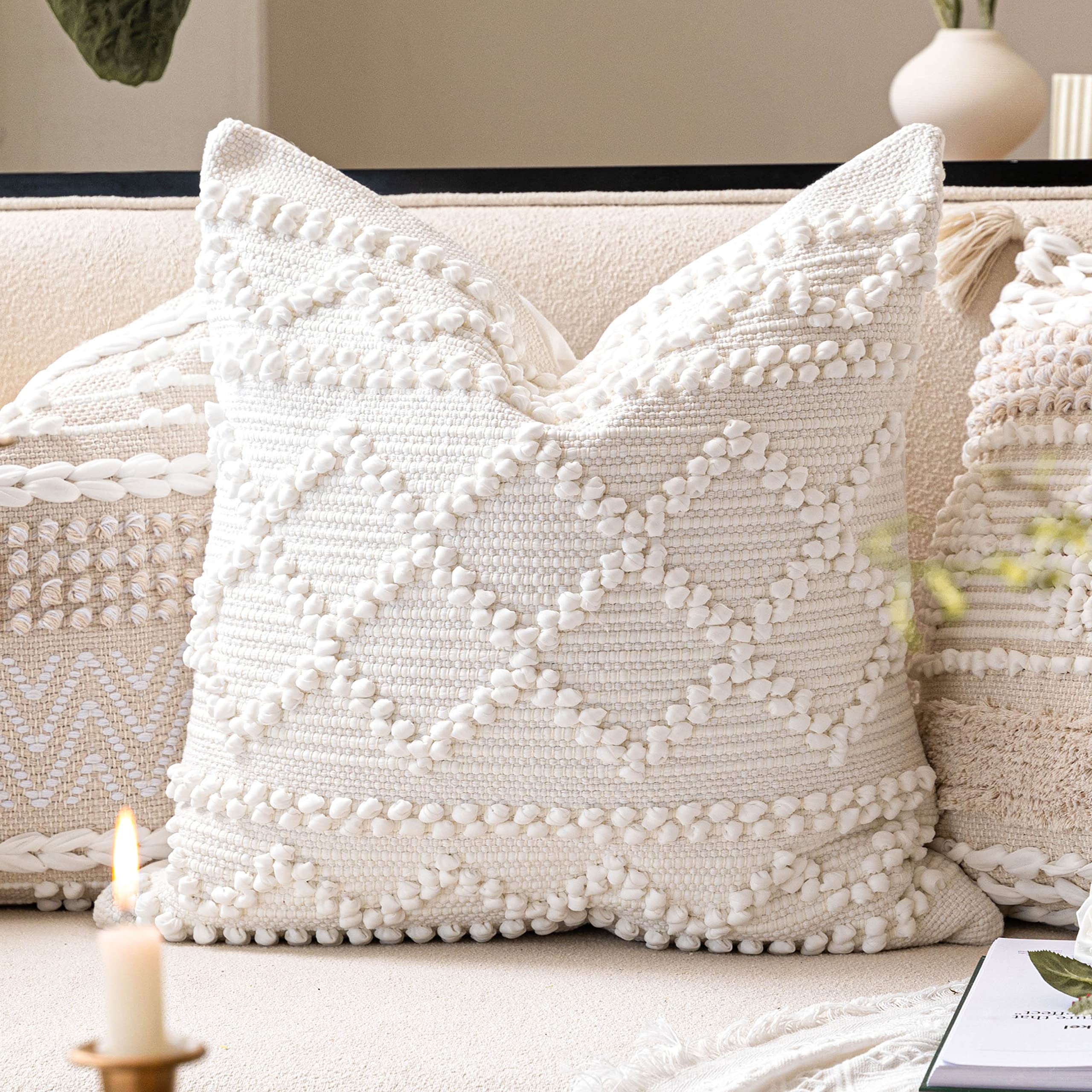 BlissBlush Gray Decorative Throw Pillow Cover 20X20, Boho Accent Pillow for Couch, Square Modern Farmhouse Pillowcase for Living Room Couch Sofa Cushion Home Décor (Pack of 1)