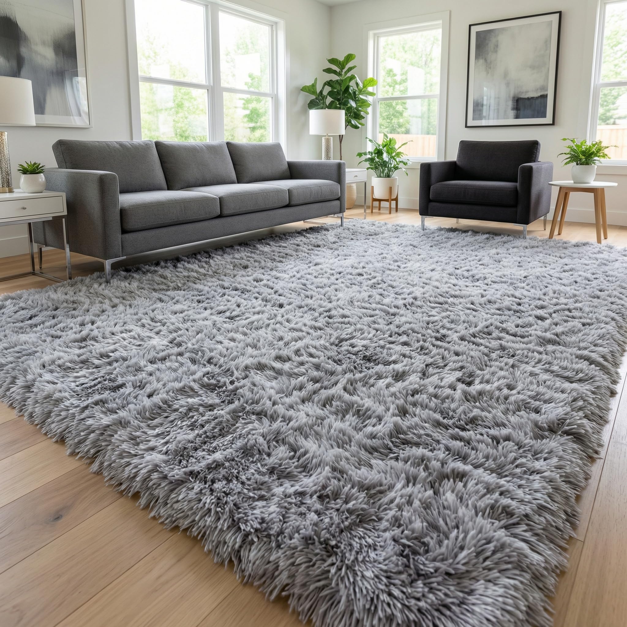 Fluffy 5x7 Area Rugs for Bedroom: Tie-dye White Grey Soft Shag Rug for Living Room, Large Fuzzy Plush Indoor Floor Carpet Non Slip Modern Rug for Nursery Boys Girls Kids Room Playroom Dorms Home Decor