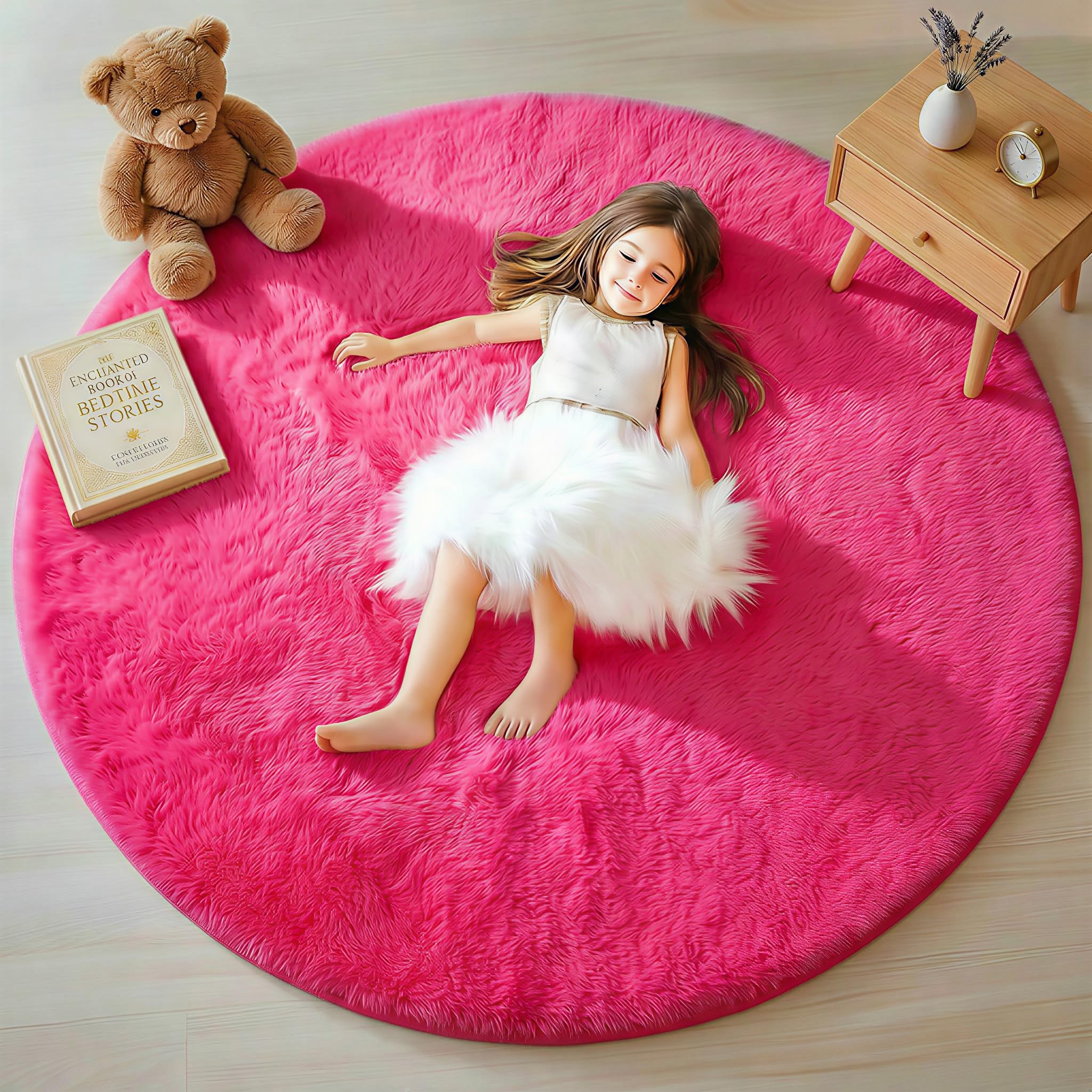 ONASAR Tie-Dyed Dark Grey Round Area Rugs 5ft, Ultra Soft Bedroom Circle Rug for Kids Girls Teen Room, Fluffy Plush Shaggy Carpet Floor Mats for Baby Nursery Living Room Playroom Home Decor