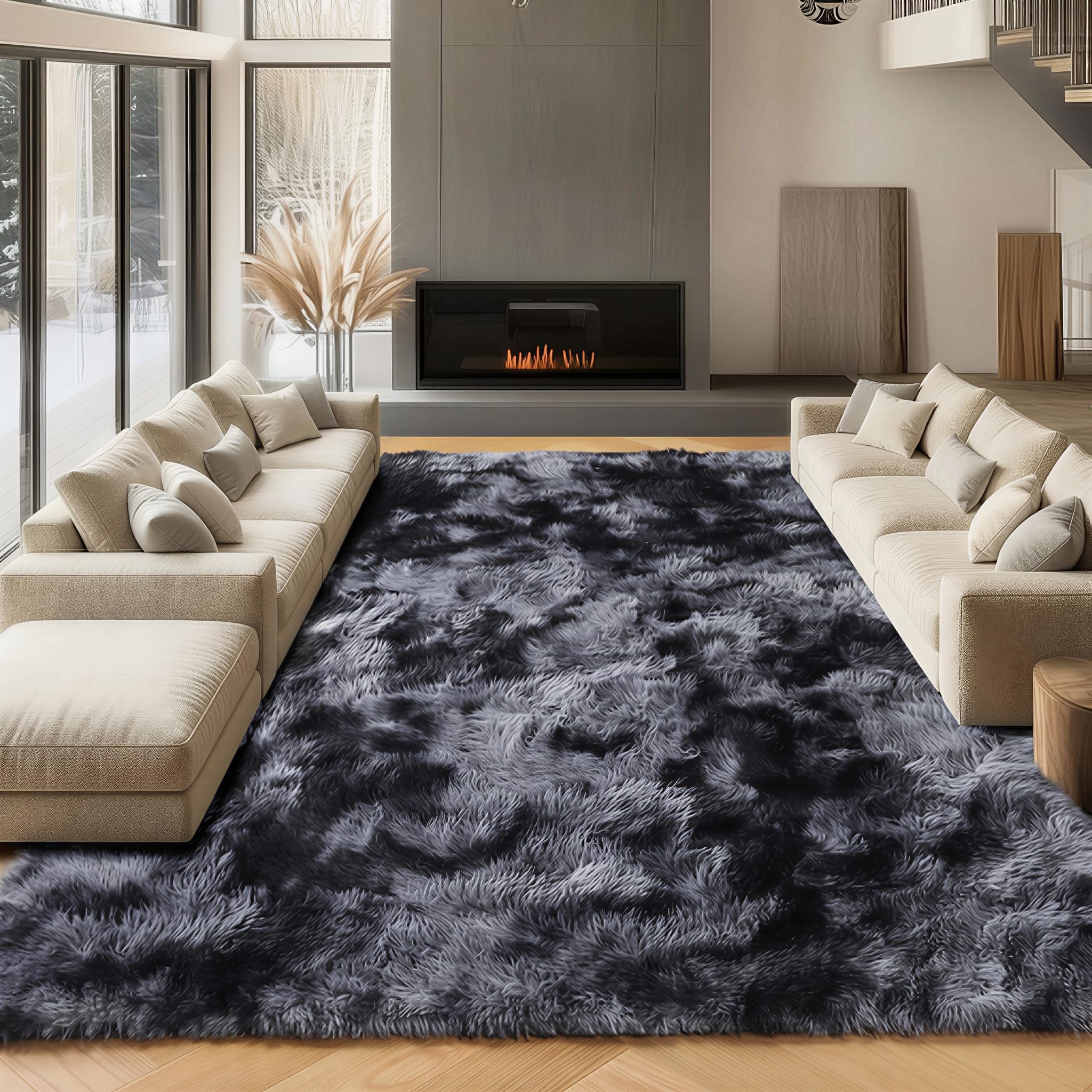 ONASAR Tie-Dyed Dark Grey Round Area Rugs 5ft, Ultra Soft Bedroom Circle Rug for Kids Girls Teen Room, Fluffy Plush Shaggy Carpet Floor Mats for Baby Nursery Living Room Playroom Home Decor