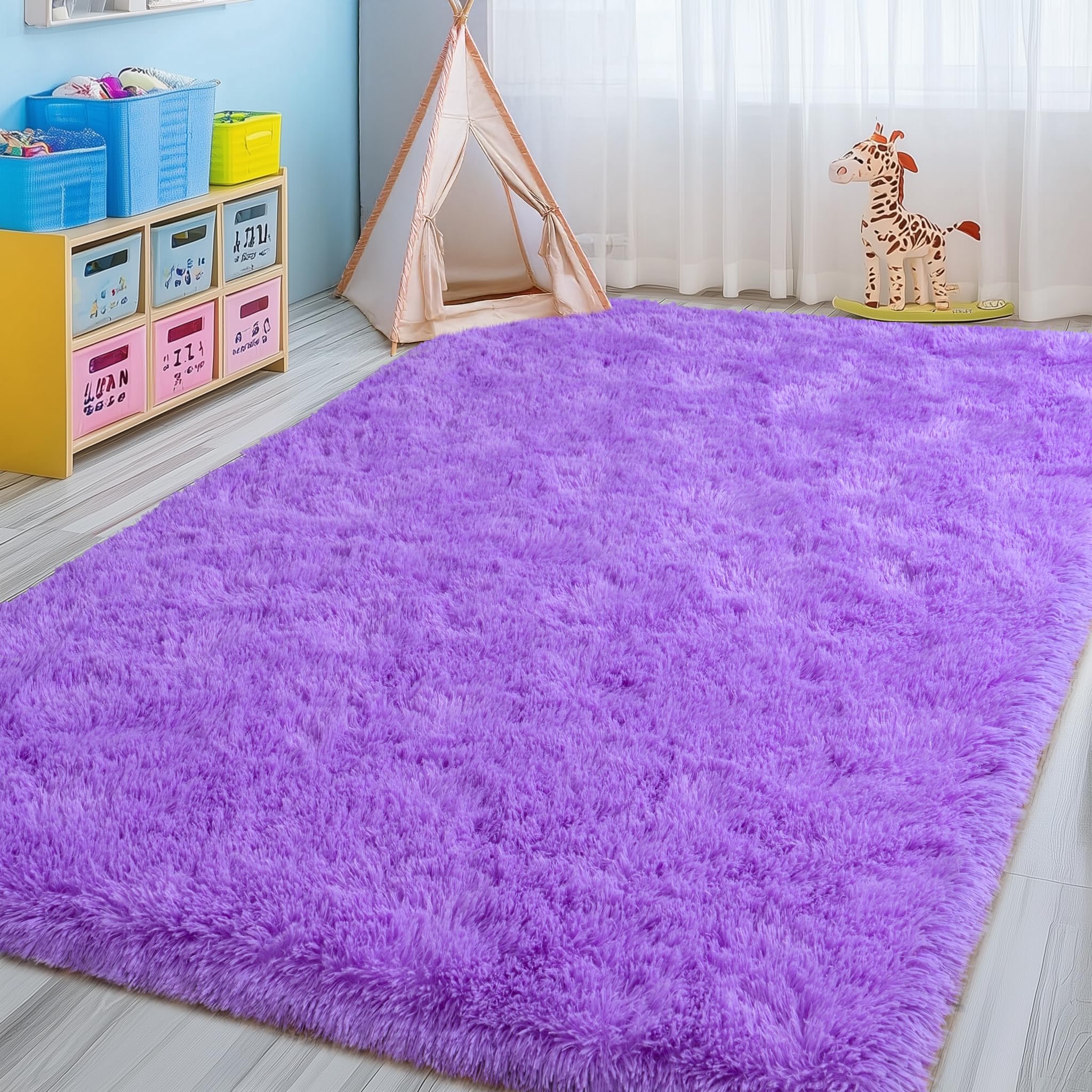 Fluffy Rugs for Living Room Bedroom, 5x7 Feet Abstract Blue Shag Area Rugs, Non-Slip Indoor Modern Fuzzy Plush Floor Carpet for Dorm Nursery Kids Room Decor, Soft Shaggy Throw Rug