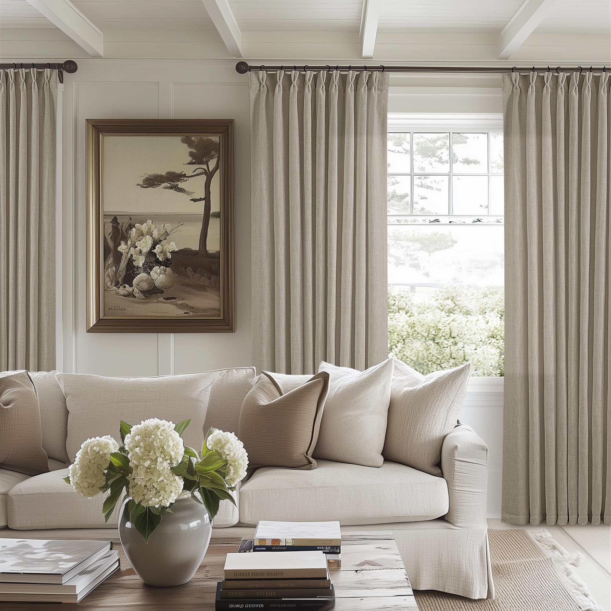 Dutch Cocoa Pinch Pleated Linen Curtains 84 Inches Long 60 Inch Width Linen Blend Light Filtering Window Curtains 84 Inch for Living Room Bedroom Patio Pinch Pleat Drapes Hooks Rings 1 Panel 60Wx84L
