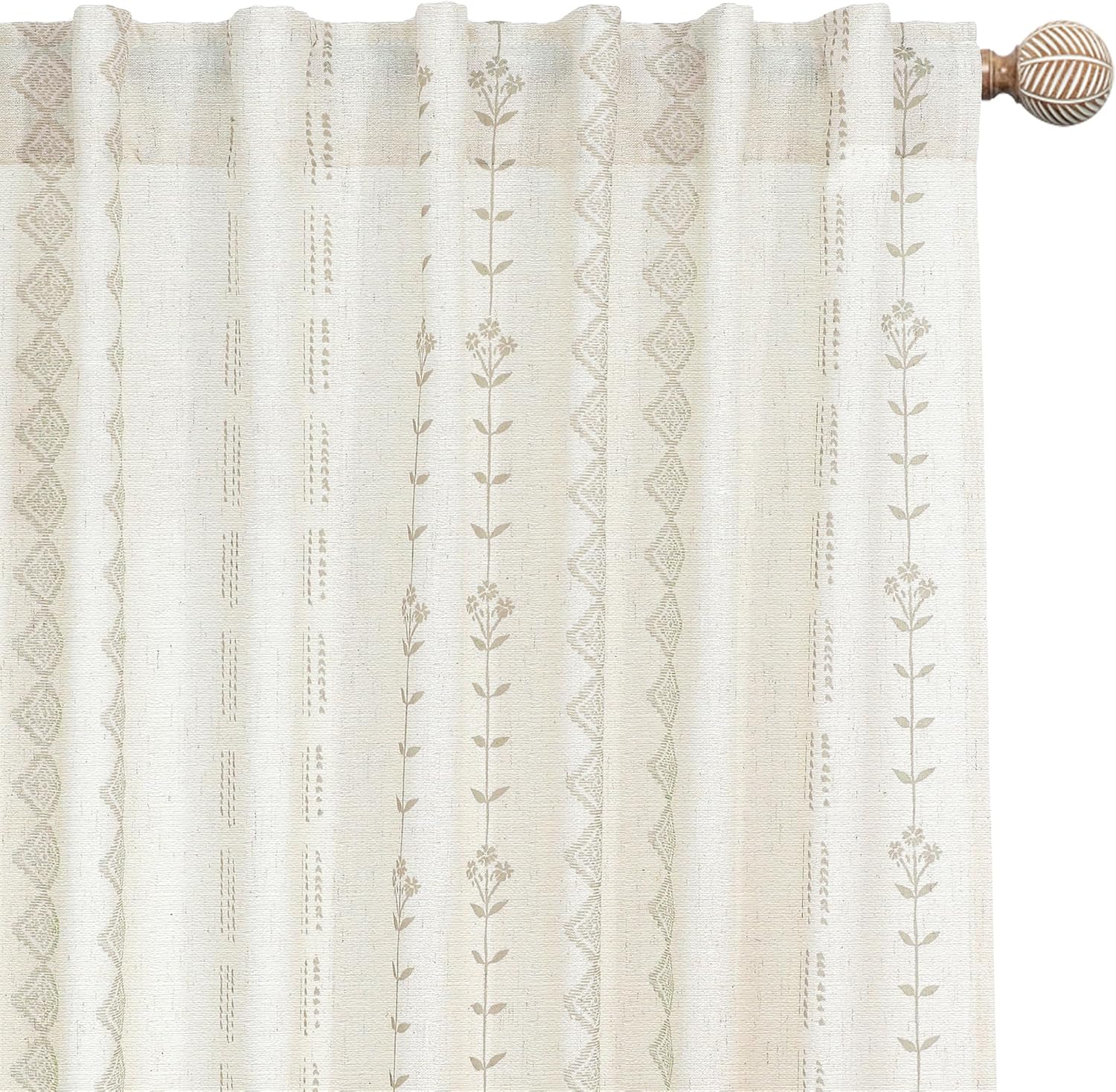 Linen Farmhouse Curtains for Living Room, Neutral Taupe Cream Light Filtering Boho Sheer Floral Patterned Curtains for Dining Room Bedroom 84 Inch Length 2 Panels Set