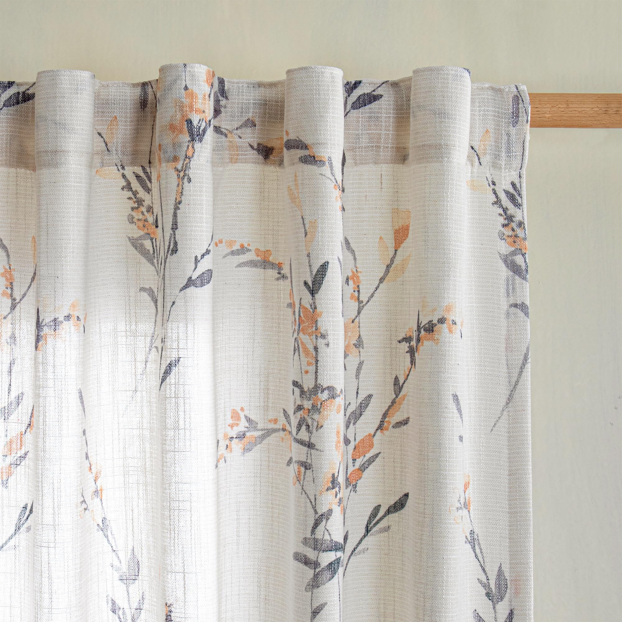 MYSKY HOME Ceiling Curtains for Living Room, Farmhouse Style Lines Printed Curtains 95 Inches Long Semi Sheer Drapes for Living Room, Modern Style Room Divider Curtains, 50"x95", Khaki, 2 PCs