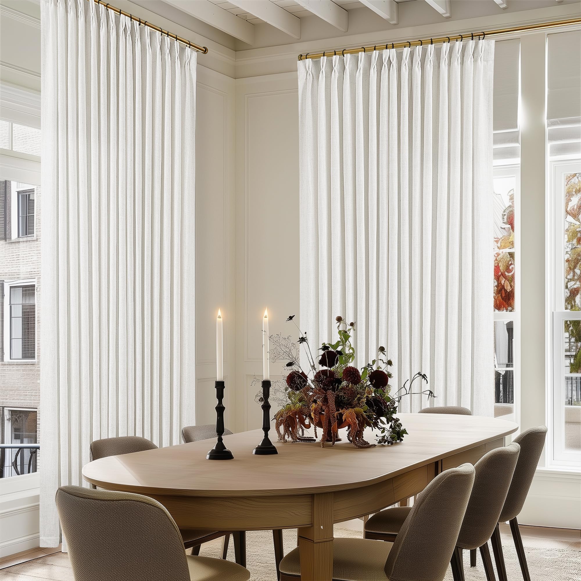 Dutch Cocoa Pinch Pleated Linen Curtains 84 Inches Long 60 Inch Width Linen Blend Light Filtering Window Curtains 84 Inch for Living Room Bedroom Patio Pinch Pleat Drapes Hooks Rings 1 Panel 60Wx84L