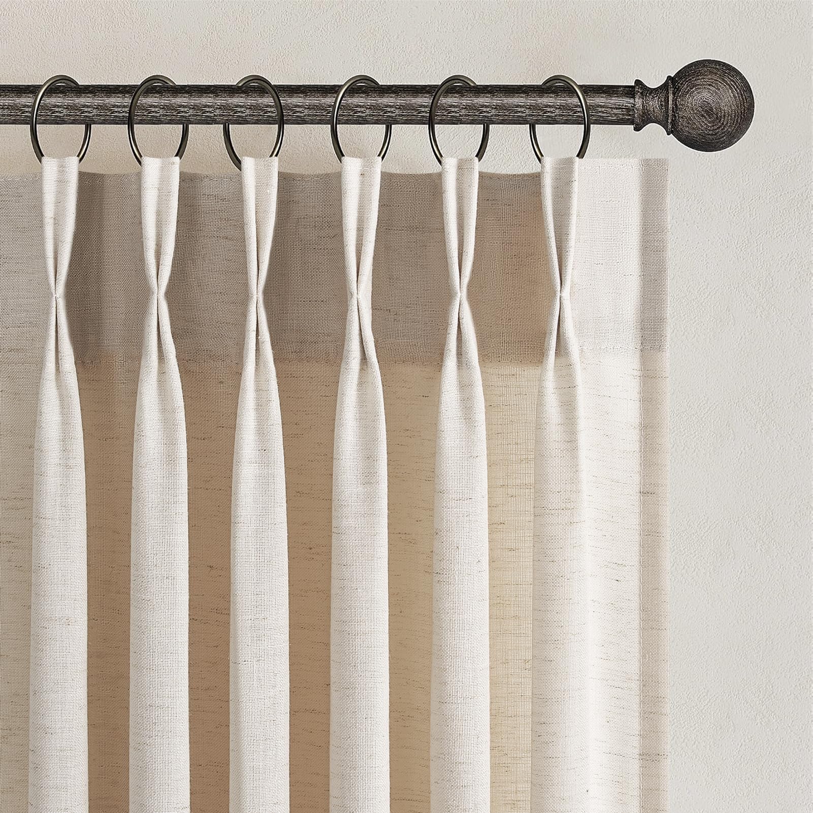 Topfinel 102 Inch Curtains 1 Panels Set,One Packs Pinch Pleat Back Tab Linen Window Semi Sheer Privacy Thick Decorative Curtain Drapes for Living Room Bedroom,60x102 in Long,Oatmeal