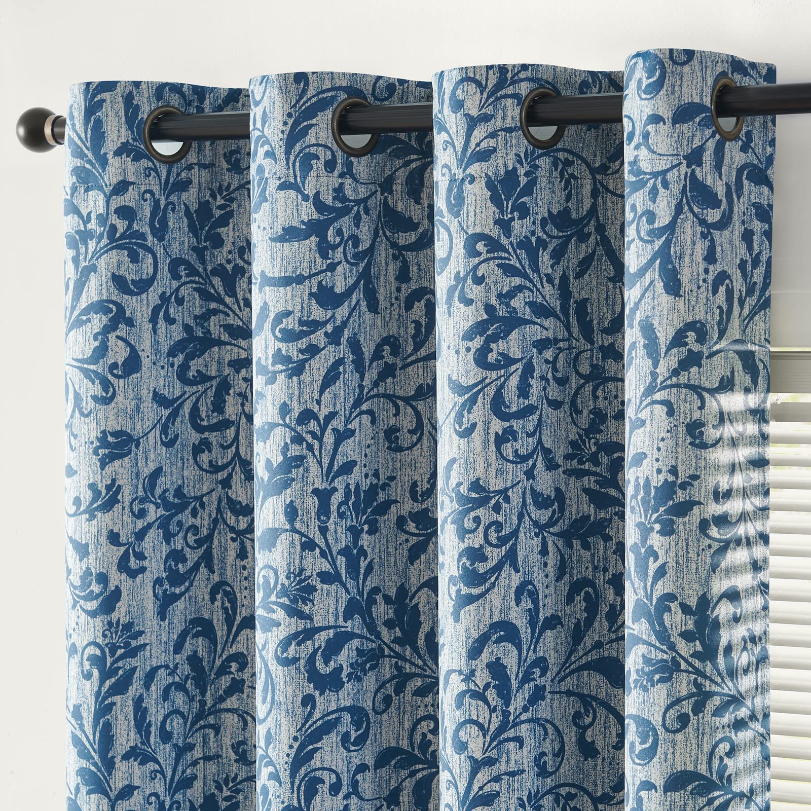 jinchan Vintage Curtains 84 Inch Long Cream Scroll Floral Dusty Blue Curtians for Living Room Bedroom Room Darkenign Drapes Thermal Insulated Classic Traditional Privacy Grommet Top 2 Panels