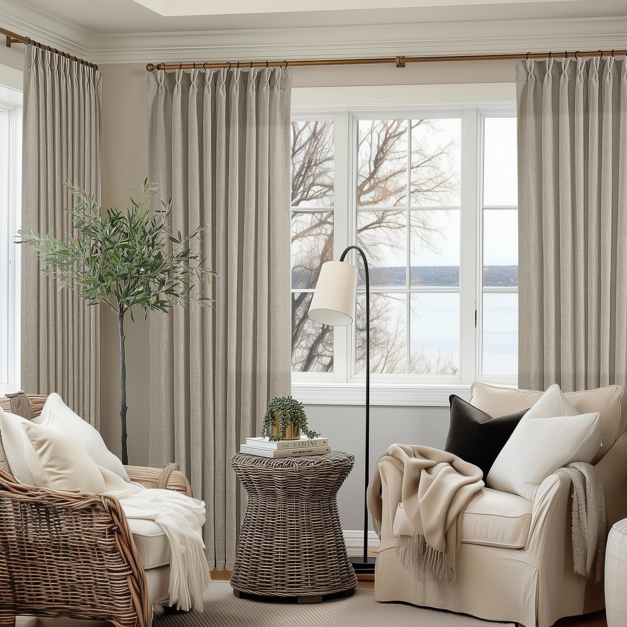 Dutch Cocoa Pinch Pleated Linen Curtains 84 Inches Long 60 Inch Width Linen Blend Light Filtering Window Curtains 84 Inch for Living Room Bedroom Patio Pinch Pleat Drapes Hooks Rings 1 Panel 60Wx84L