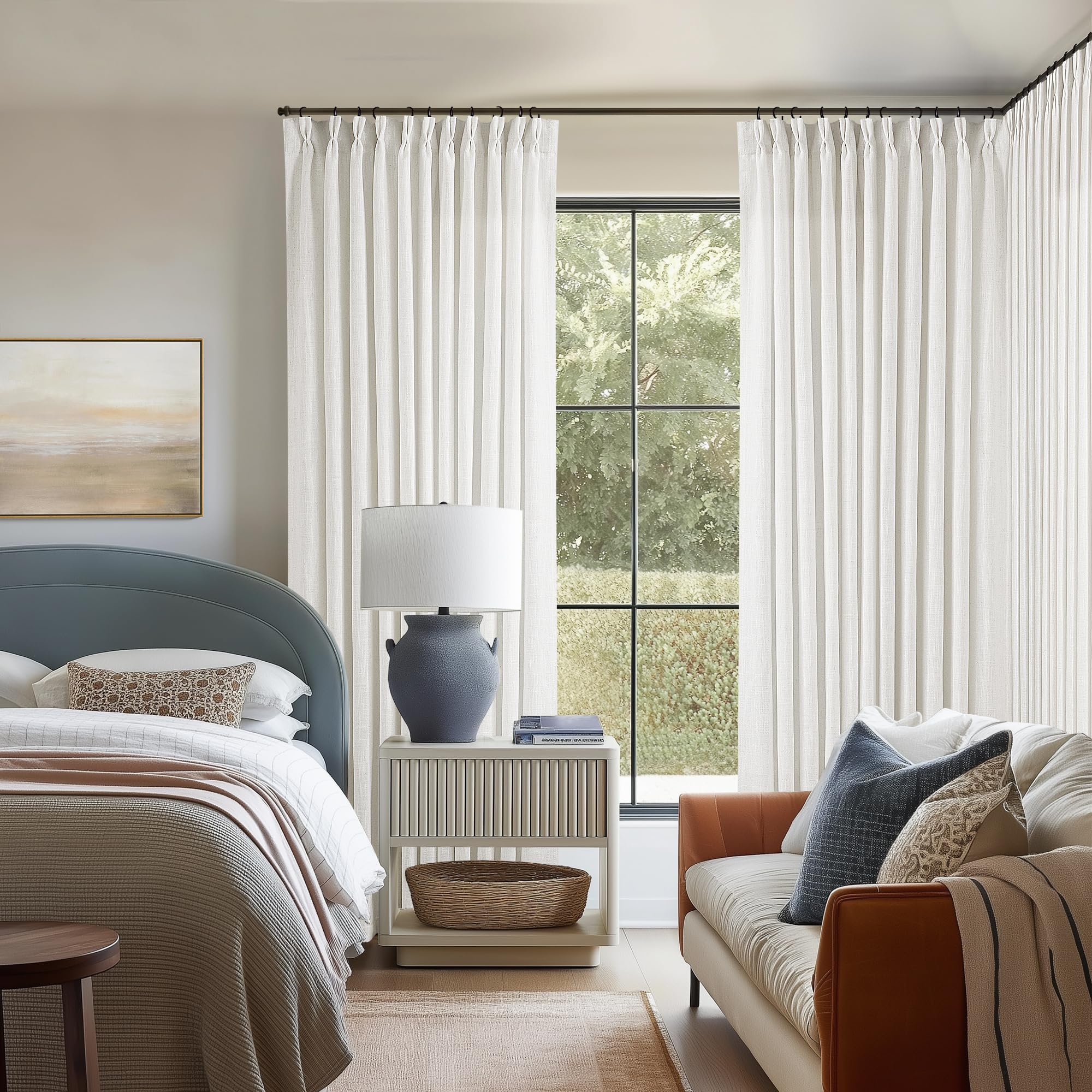 Dutch Cocoa Pinch Pleated Linen Curtains 84 Inches Long 60 Inch Width Linen Blend Light Filtering Window Curtains 84 Inch for Living Room Bedroom Patio Pinch Pleat Drapes Hooks Rings 1 Panel 60Wx84L