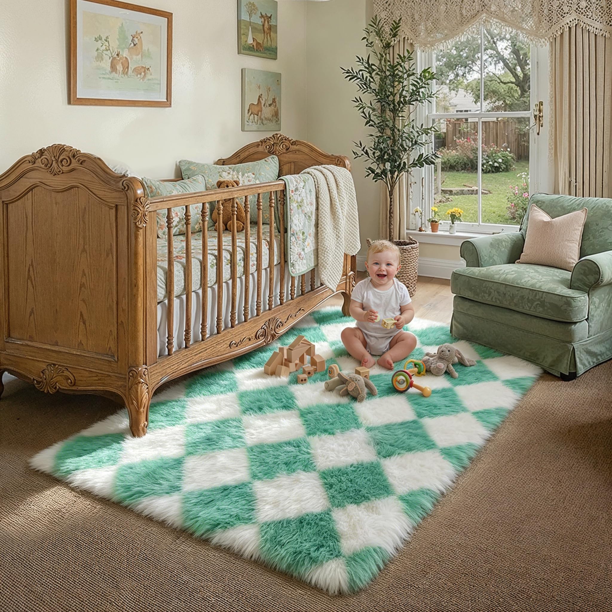 HUGEAR 8x10 Checkered Rug Coloful Living Room Modern Shag Rug Super Soft Washable Indoor Fuzzy Carpet Fluffy Vacuumable Rainbow Area Rugs for Bedroom Home Decor Non Slip