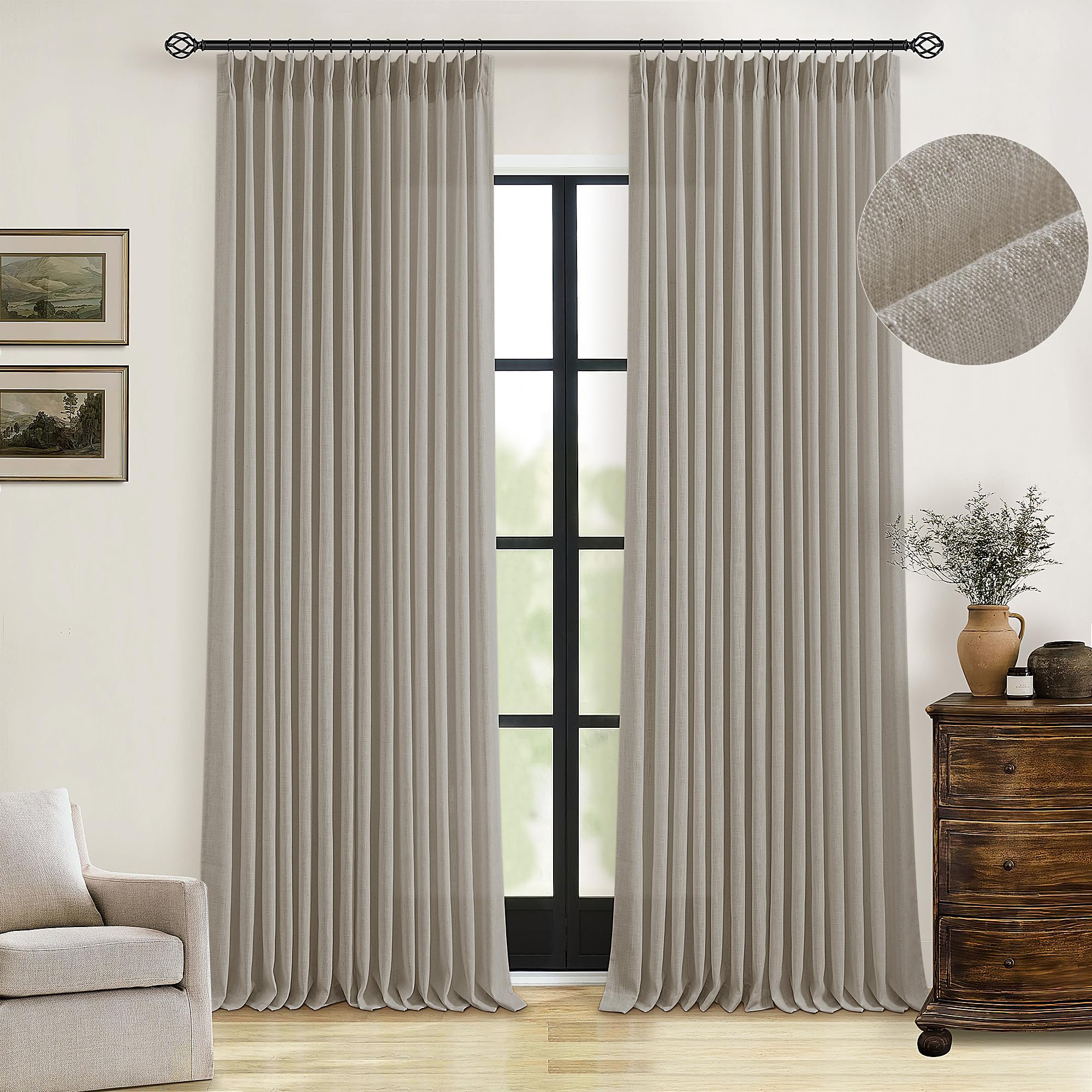 Dutch Cocoa Pinch Pleated Linen Curtains 84 Inches Long 60 Inch Width Linen Blend Light Filtering Window Curtains 84 Inch for Living Room Bedroom Patio Pinch Pleat Drapes Hooks Rings 1 Panel 60Wx84L