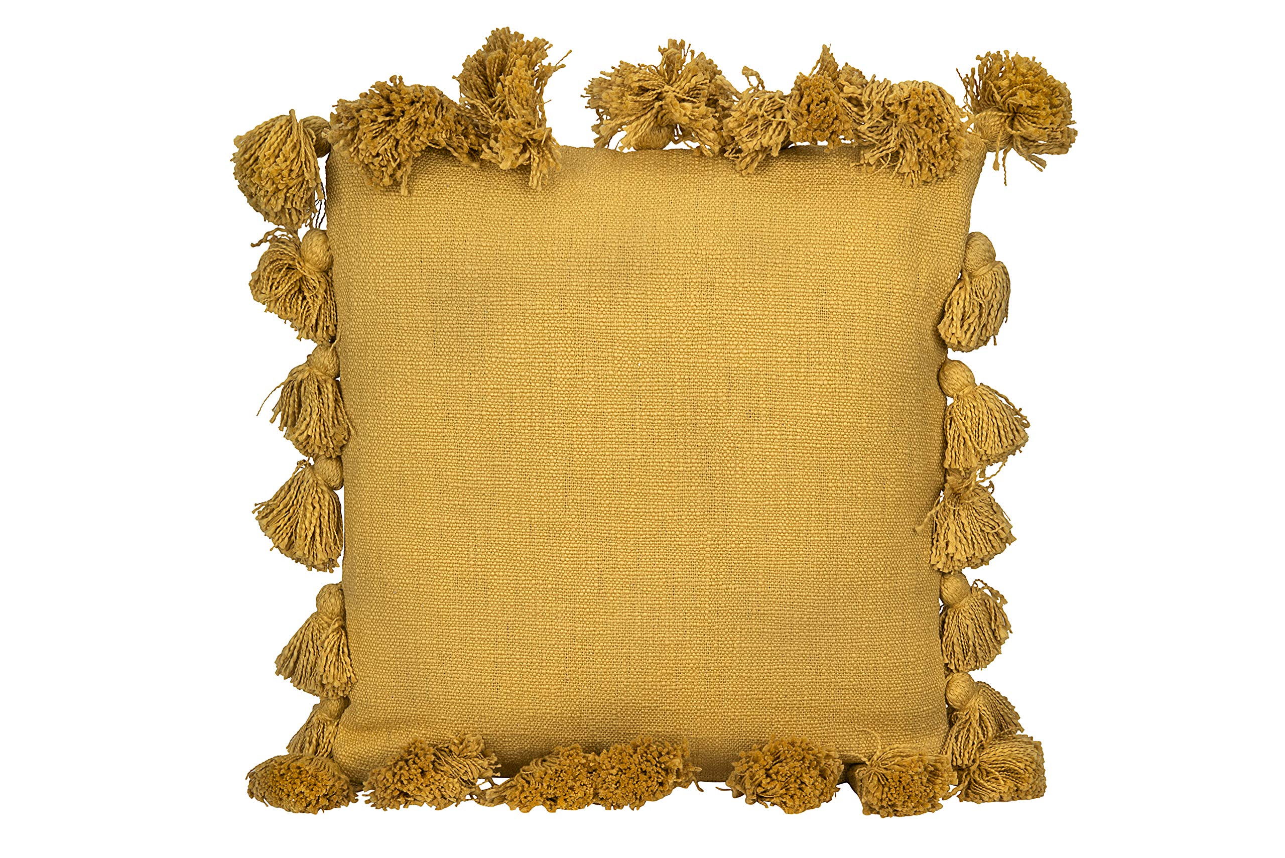 Creative Co-Op Woven Cotton Slub Pillow with Tassels, Cream