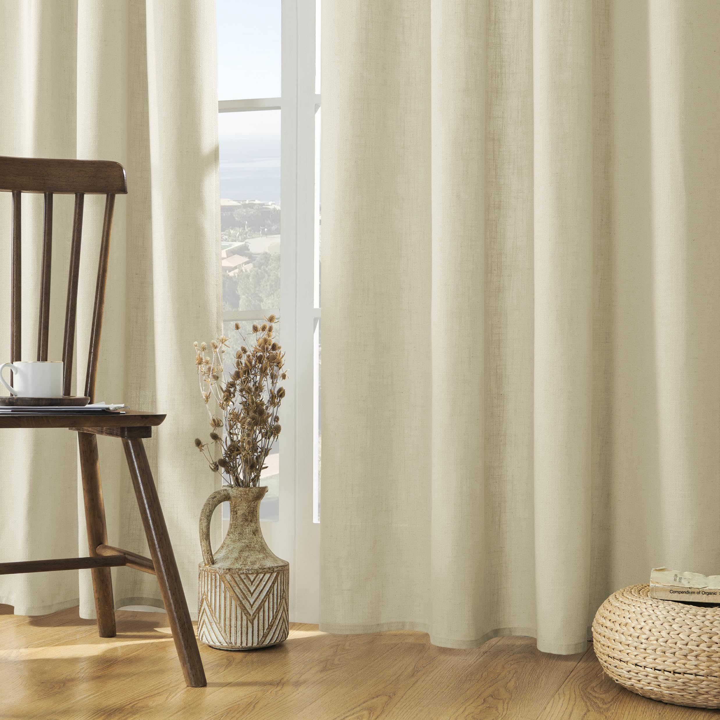 Joydeco Linen Curtains 96 inch Length 2 Panel Set, Light Filtering Curtain for Living Room Bedroom, 52 inch Wide Drapes with Rod Pocket Back Tab (96" Lx52 W, Ivory on Linen)