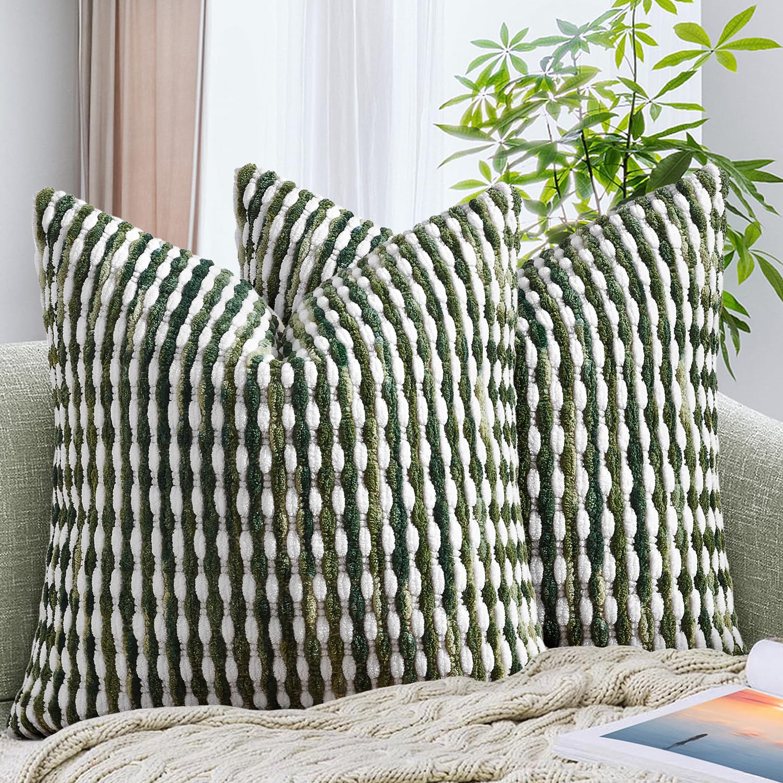 20×20 Inch Brown Boho Chenille Pillow Covers, Set of 2 Tufted Pillowcases for Home Decor