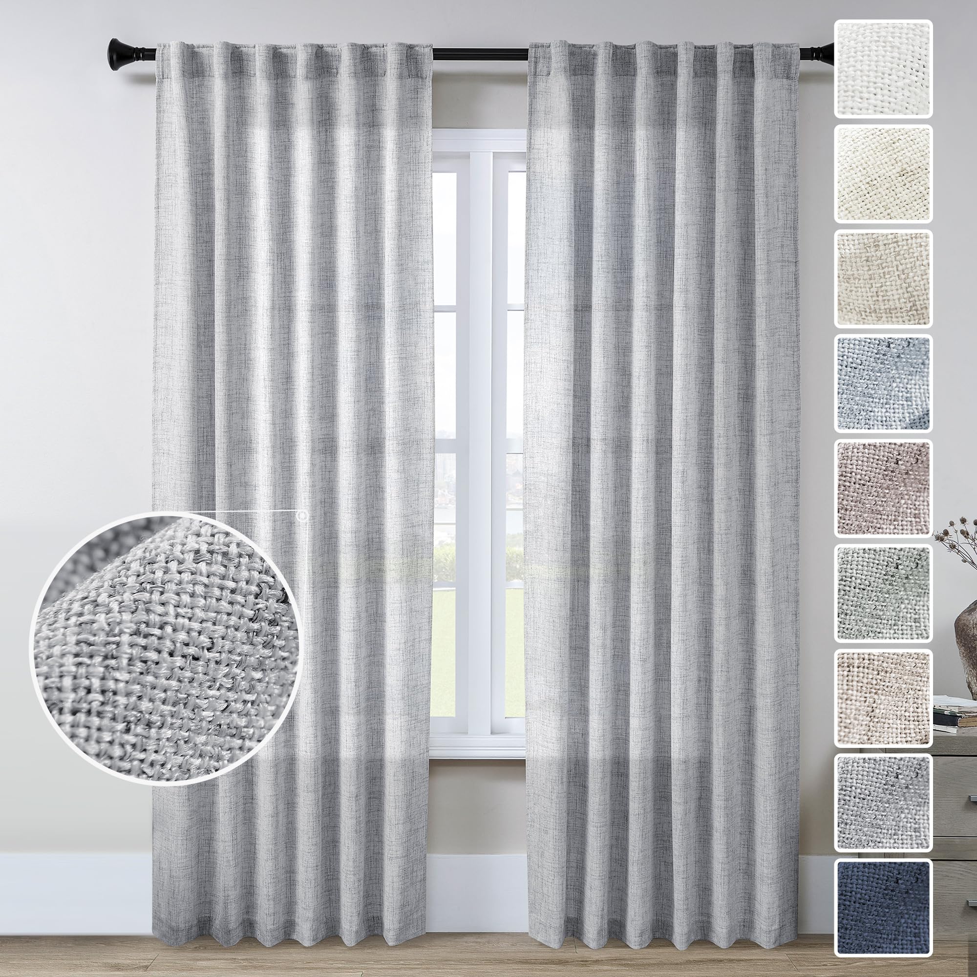 Natural Linen Back Tab Curtains 92 inch Long 2 Panels Set for Living Room Semi Sheer Light Filtering Window Drape Neutral Country Farmhouse Boho Curtains for Bedroom Cream Beige
