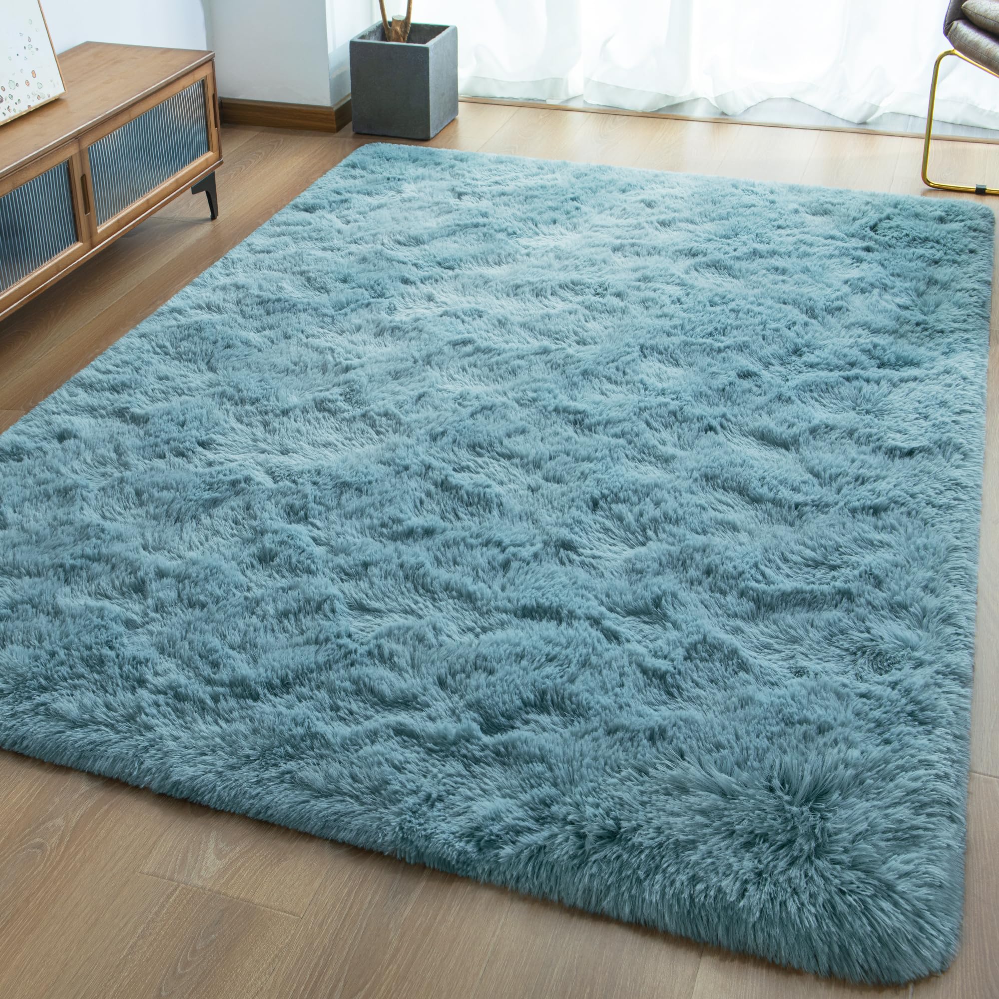 Ultra Soft Fluffy Rugs for Bedroom 4x6 Feet, Shag Area Rugs for Living Room, Large Comfy Furry Rug for Boys Kids Baby Room Decor, Non Slip Nursery Rug Modern Indoor Fuzzy Floor Carpet, Light Blue