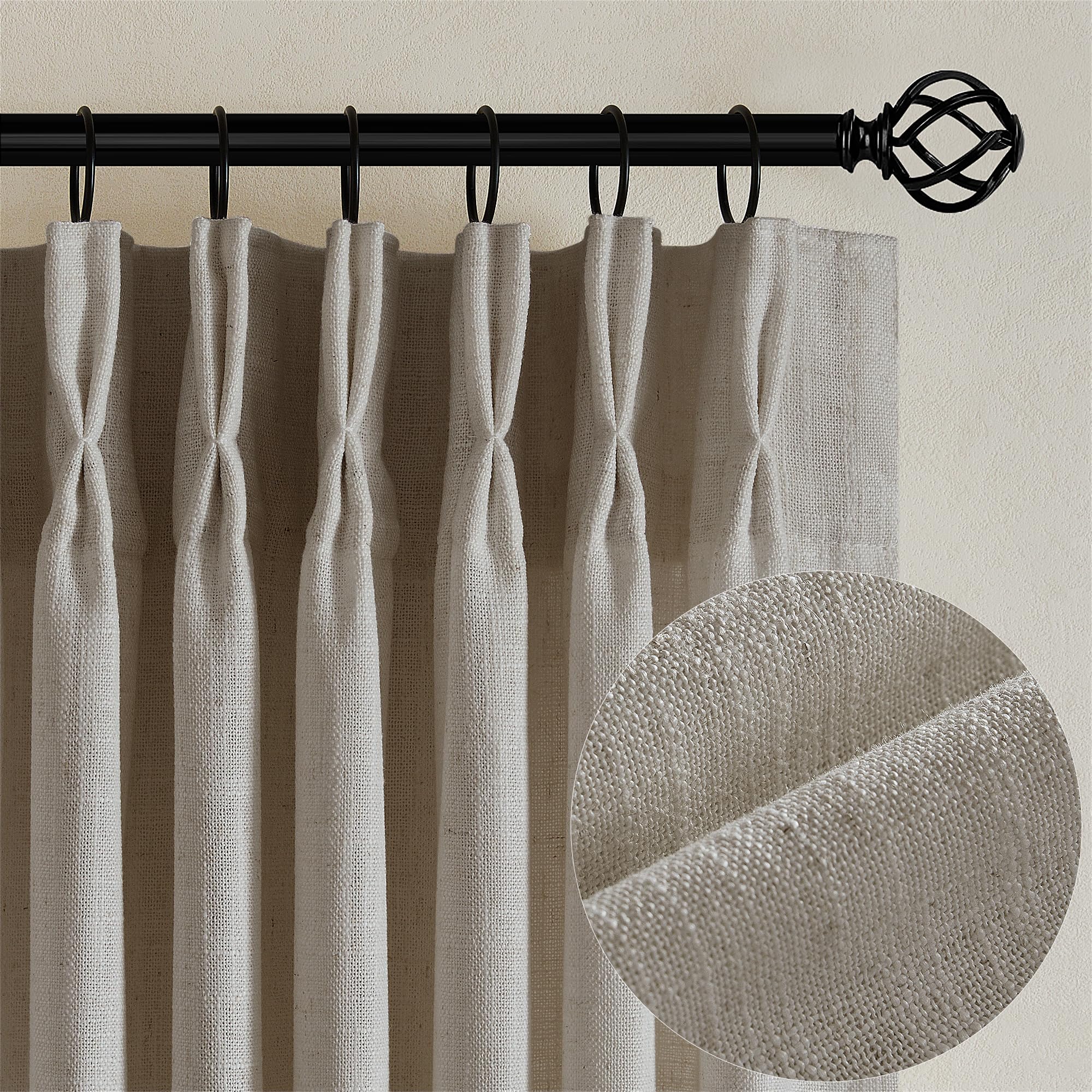 Dutch Cocoa Pinch Pleated Linen Curtains 84 Inches Long 60 Inch Width Linen Blend Light Filtering Window Curtains 84 Inch for Living Room Bedroom Patio Pinch Pleat Drapes Hooks Rings 1 Panel 60Wx84L