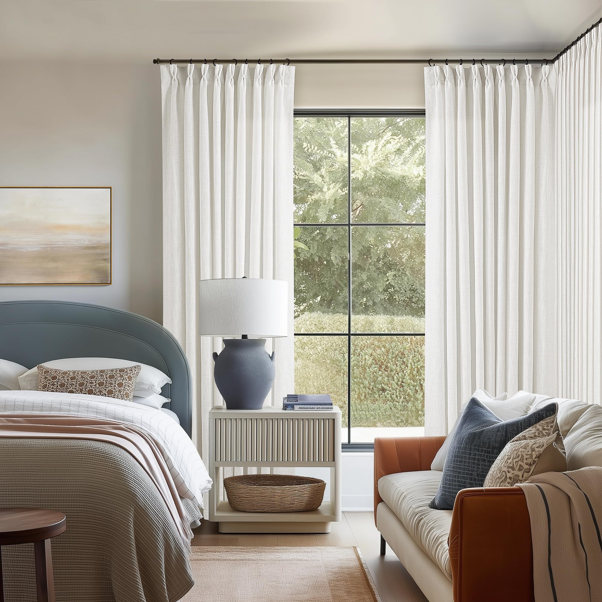Dutch Cocoa Pinch Pleated Linen Curtains 84 Inches Long 60 Inch Width Linen Blend Light Filtering Window Curtains 84 Inch for Living Room Bedroom Patio Pinch Pleat Drapes Hooks Rings 1 Panel 60Wx84L
