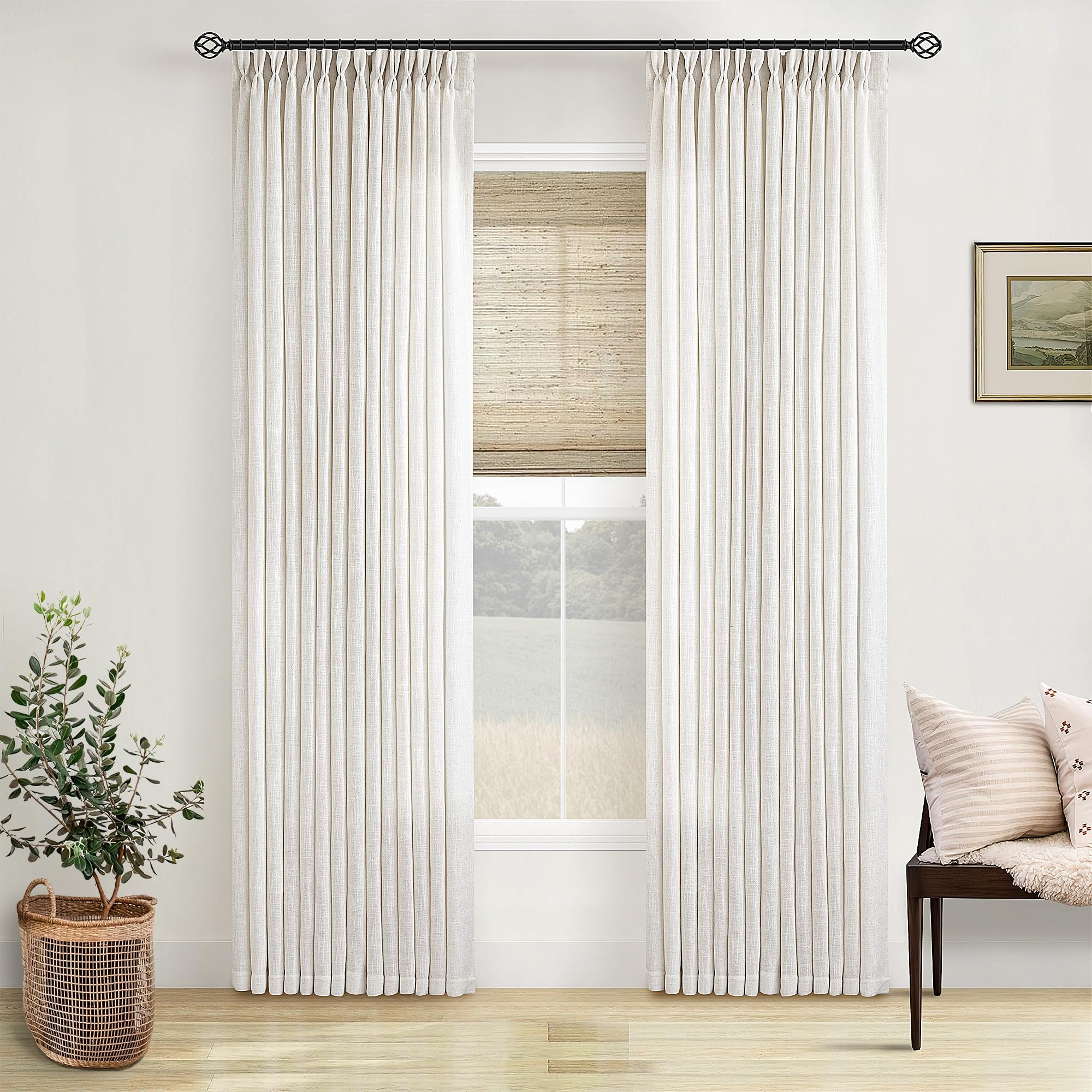 Dutch Cocoa Pinch Pleated Linen Curtains 84 Inches Long 60 Inch Width Linen Blend Light Filtering Window Curtains 84 Inch for Living Room Bedroom Patio Pinch Pleat Drapes Hooks Rings 1 Panel 60Wx84L