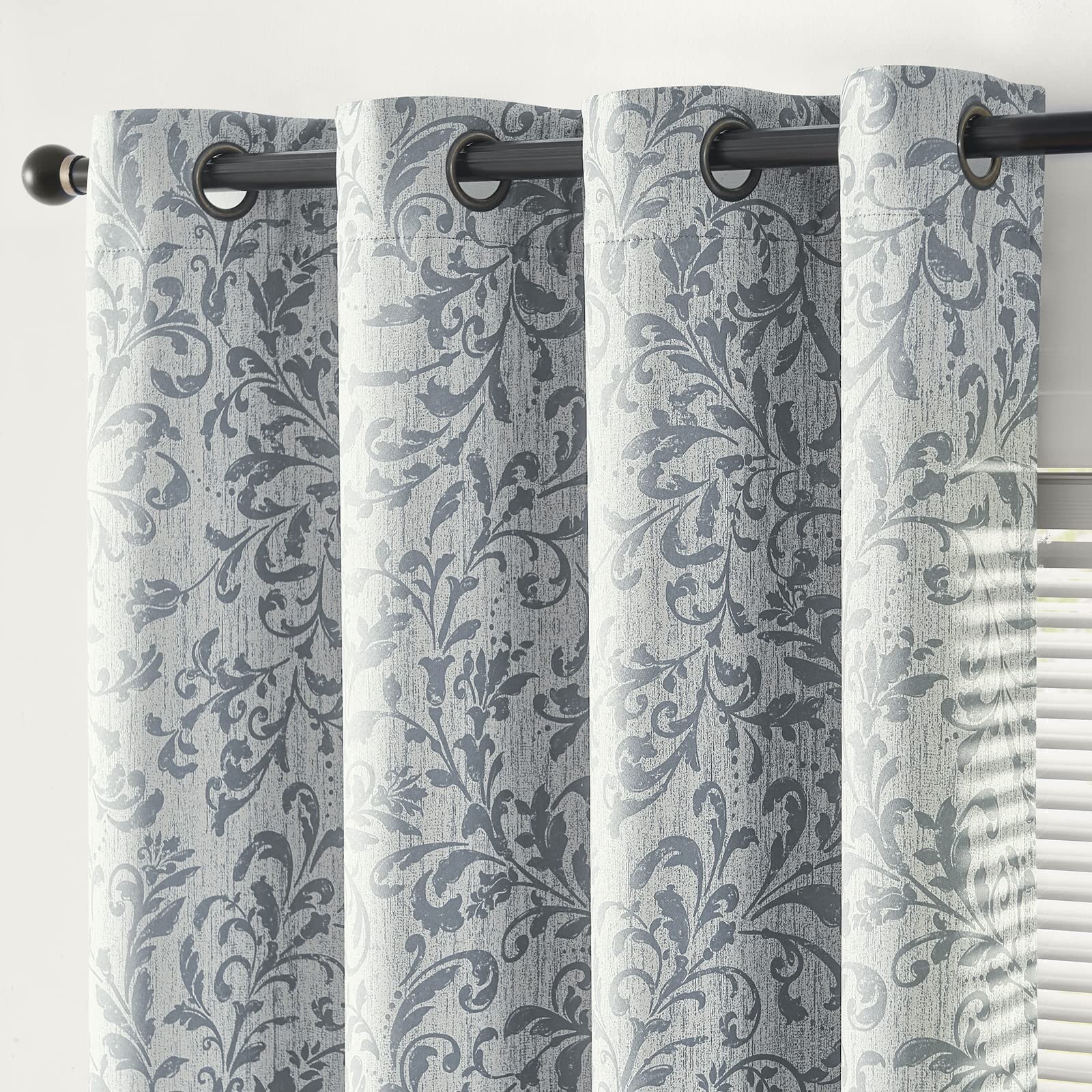 jinchan Vintage Curtains 84 Inch Long Cream Scroll Floral Dusty Blue Curtians for Living Room Bedroom Room Darkenign Drapes Thermal Insulated Classic Traditional Privacy Grommet Top 2 Panels