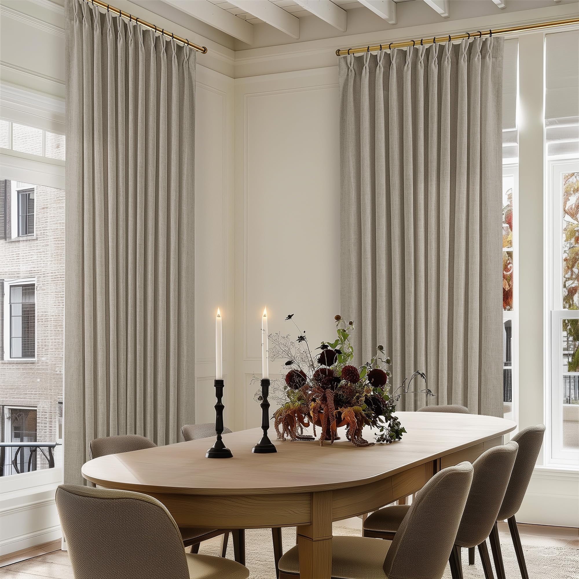 Dutch Cocoa Pinch Pleated Linen Curtains 84 Inches Long 60 Inch Width Linen Blend Light Filtering Window Curtains 84 Inch for Living Room Bedroom Patio Pinch Pleat Drapes Hooks Rings 1 Panel 60Wx84L