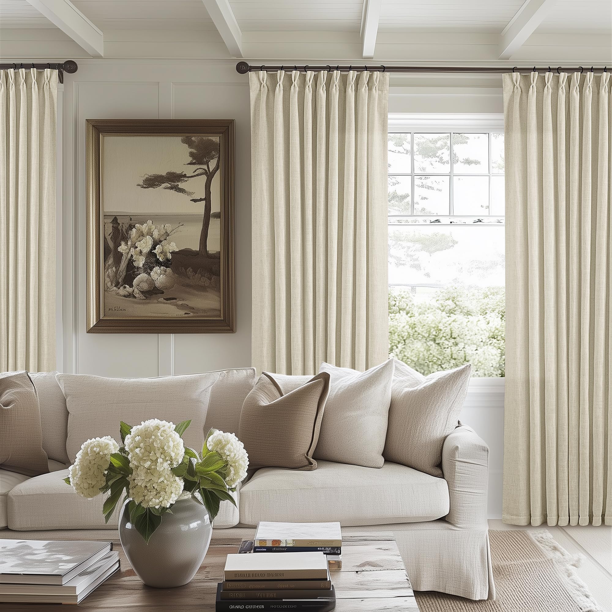 Dutch Cocoa Pinch Pleated Linen Curtains 84 Inches Long 60 Inch Width Linen Blend Light Filtering Window Curtains 84 Inch for Living Room Bedroom Patio Pinch Pleat Drapes Hooks Rings 1 Panel 60Wx84L