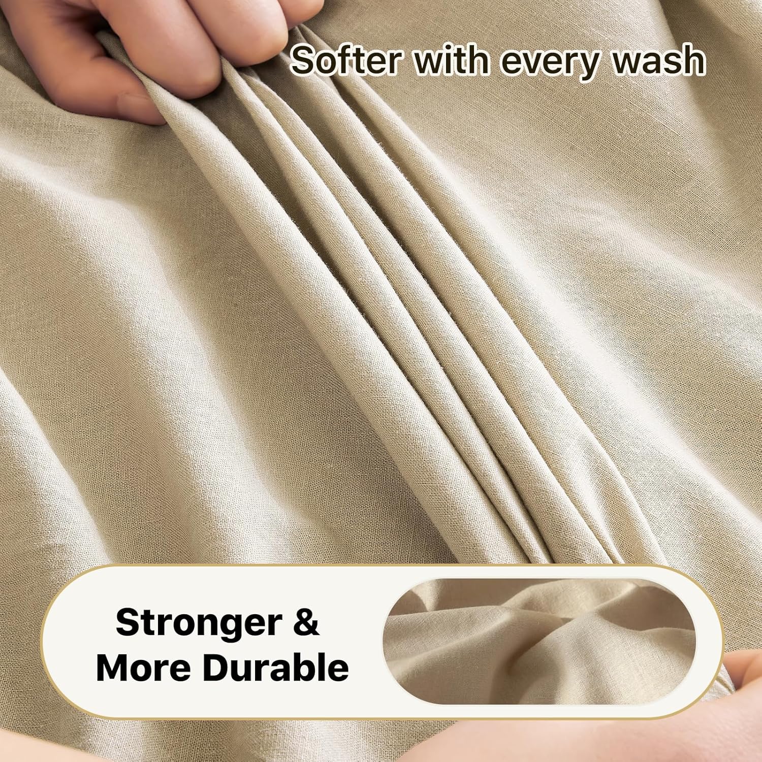 100% Linen Sheets Queen Size 4 Piece - Washed Natural Flax Bedding Set, Ultra Breathable Soft Durable Flat Sheet, Fitted Sheet Set with 16" Deep Pocket, All Season (Linen, King)