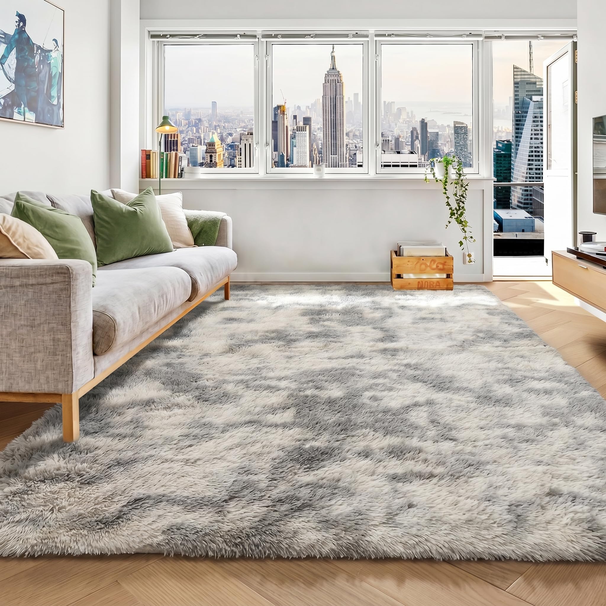 ONASAR Tie-Dyed Dark Grey Round Area Rugs 5ft, Ultra Soft Bedroom Circle Rug for Kids Girls Teen Room, Fluffy Plush Shaggy Carpet Floor Mats for Baby Nursery Living Room Playroom Home Decor