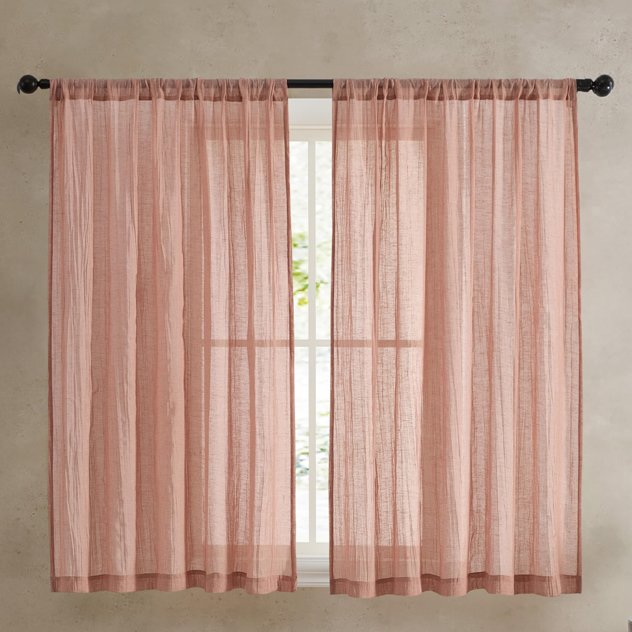 French Connection - Charter Crushed, Window Curtain, Set of 2 Panels, Semi Sheer, Modern Home Decor, Drapes for Living Room, Dining Room, Bedroom, Dorm, Measures 50" x 108", Natural