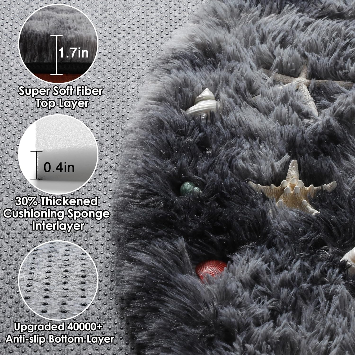 ONASAR Tie-Dyed Dark Grey Round Area Rugs 5ft, Ultra Soft Bedroom Circle Rug for Kids Girls Teen Room, Fluffy Plush Shaggy Carpet Floor Mats for Baby Nursery Living Room Playroom Home Decor