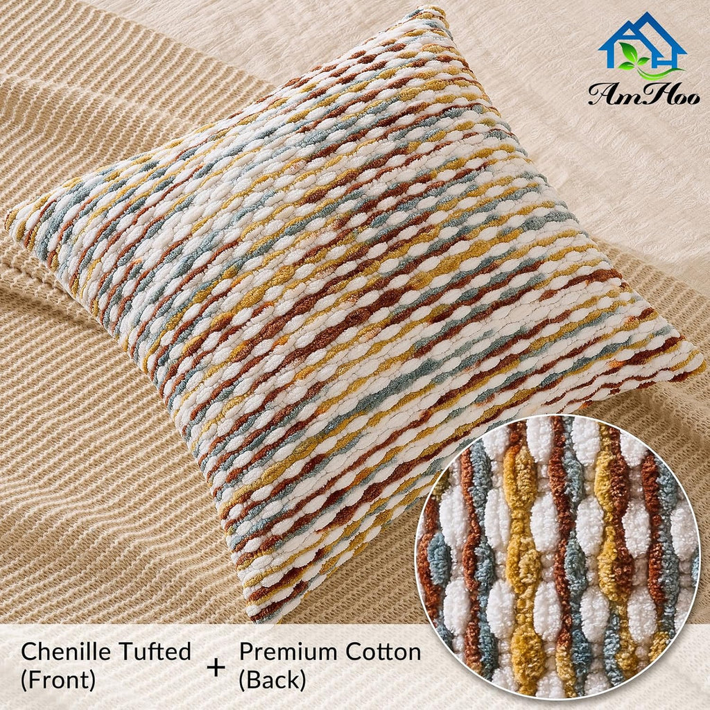 20×20 Inch Brown Boho Chenille Pillow Covers, Set of 2 Tufted Pillowcases for Home Decor