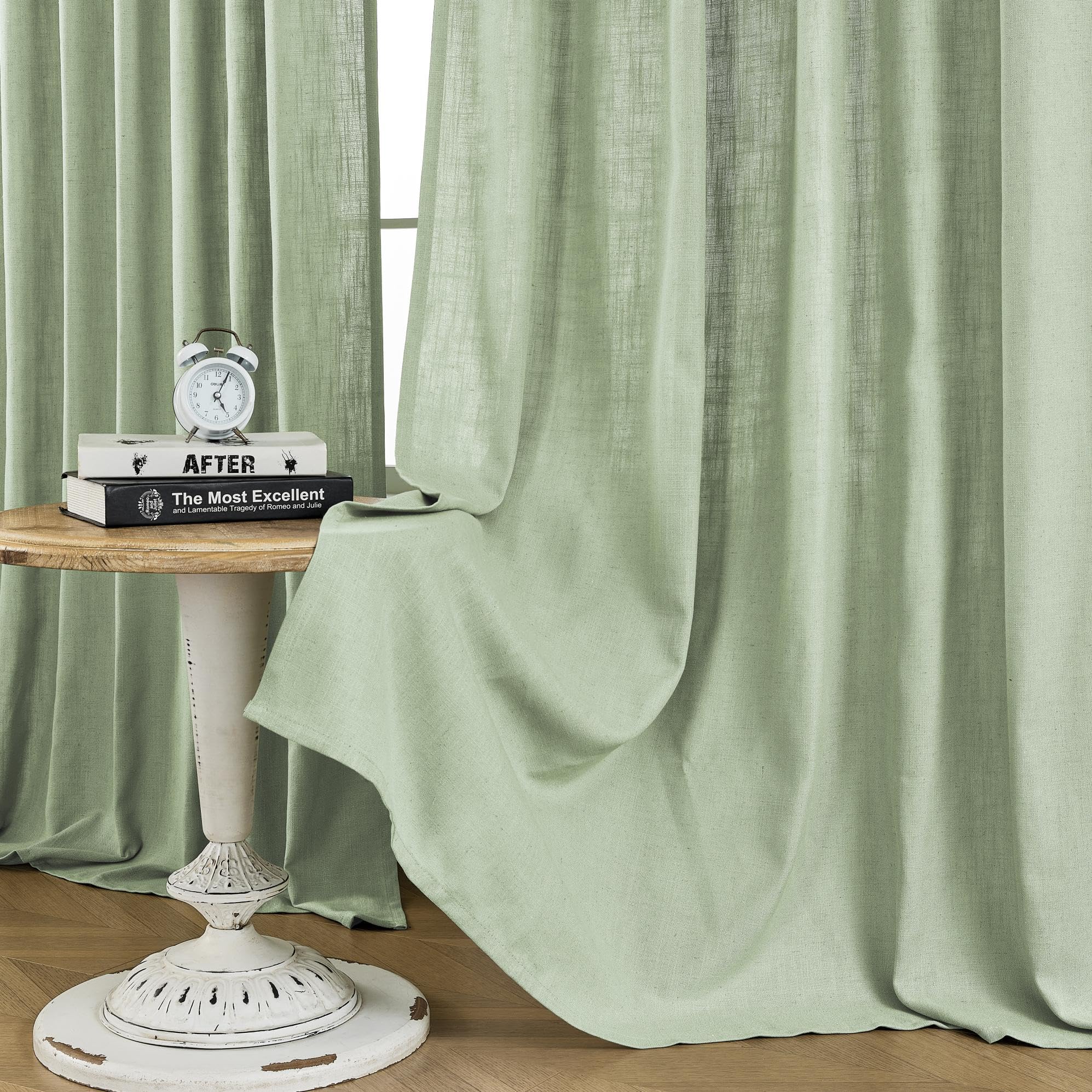 Joydeco Linen Curtains 96 inch Length 2 Panel Set, Light Filtering Curtain for Living Room Bedroom, 52 inch Wide Drapes with Rod Pocket Back Tab (96" Lx52 W, Ivory on Linen)