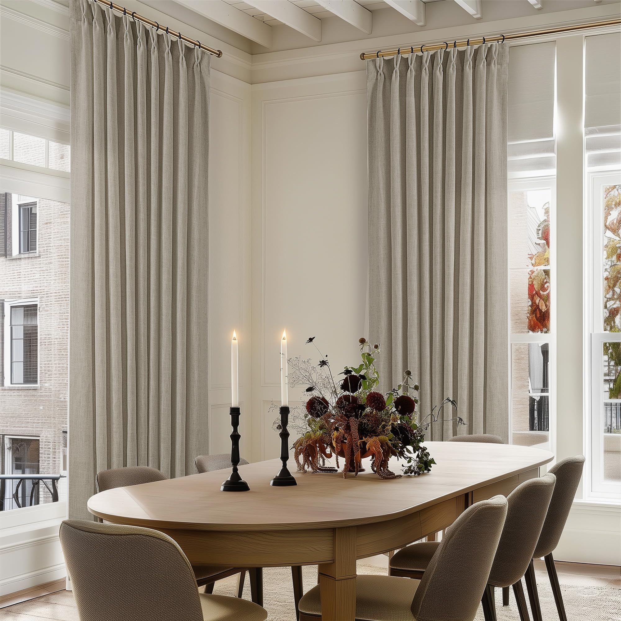 Dutch Cocoa Pinch Pleated Linen Curtains 84 Inches Long 60 Inch Width Linen Blend Light Filtering Window Curtains 84 Inch for Living Room Bedroom Patio Pinch Pleat Drapes Hooks Rings 1 Panel 60Wx84L