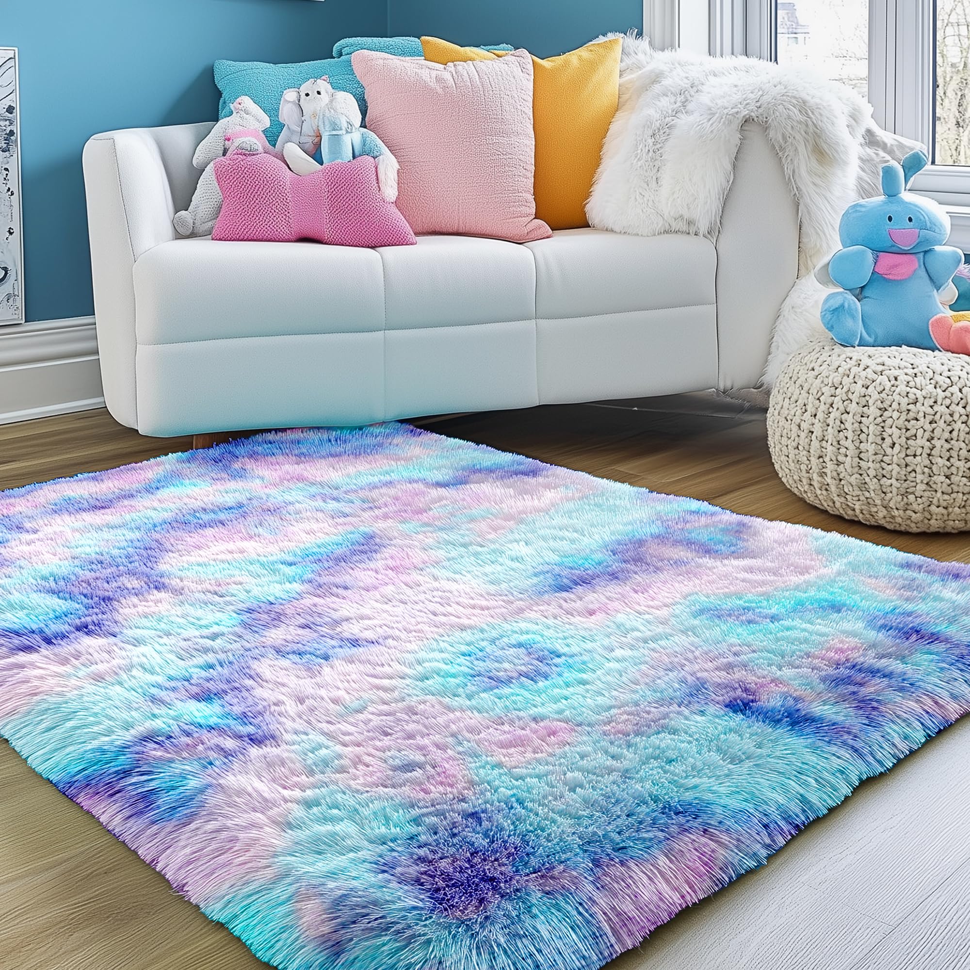 PAGISOFE Abstract Soft Shaggy Rugs for Living Room 5x8 Ft,Tie-Dyed Grey Fluffy Rugs for Kids Room Furry Carpets for Bedroom Room Decor Aesthetic Large Shag Carpet for Boys Girls Dorm Nursery