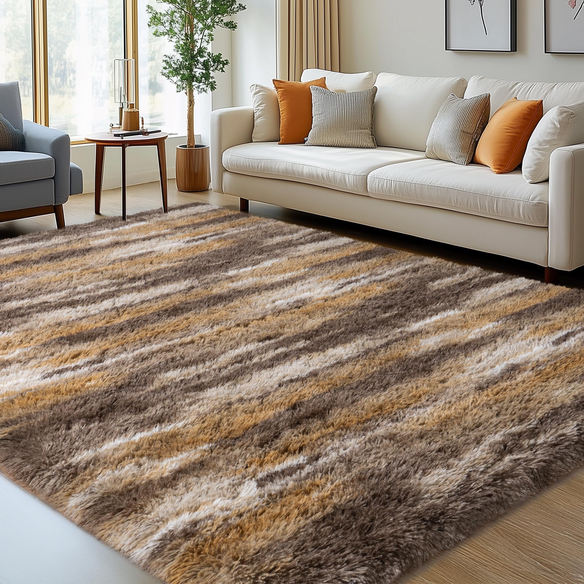 Fluffy Rugs for Living Room Bedroom, 5x7 Feet Abstract Blue Shag Area Rugs, Non-Slip Indoor Modern Fuzzy Plush Floor Carpet for Dorm Nursery Kids Room Decor, Soft Shaggy Throw Rug