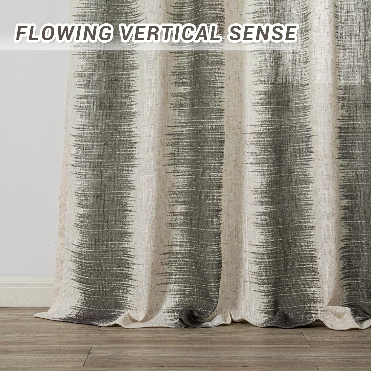 MYSKY HOME Ceiling Curtains for Living Room, Farmhouse Style Lines Printed Curtains 95 Inches Long Semi Sheer Drapes for Living Room, Modern Style Room Divider Curtains, 50"x95", Khaki, 2 PCs