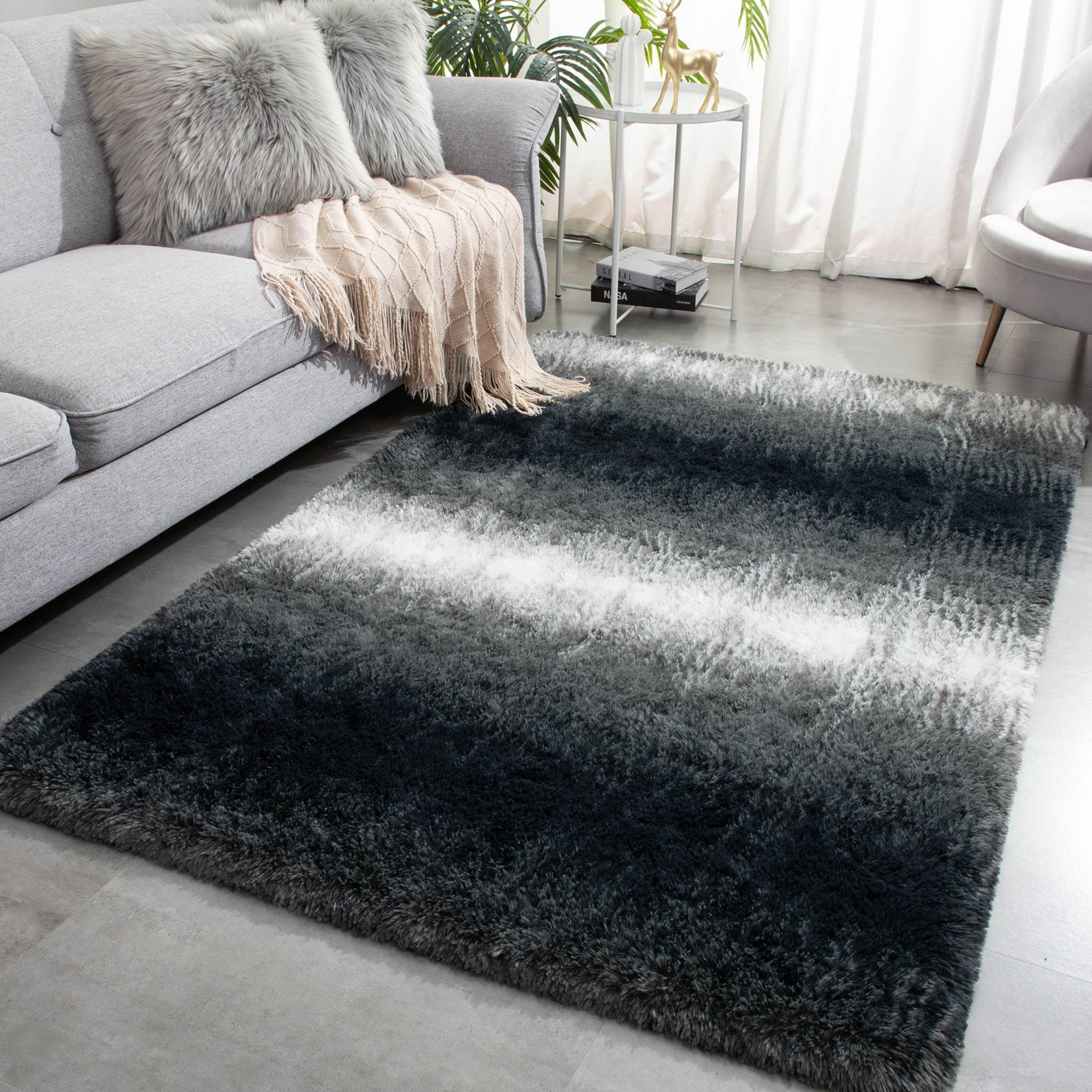 Merelax Soft Modern Indoor Shaggy Area Rug for Bedroom Livingroom Dorm Kids Room Home Decorative, Non-Slip Plush Fluffy Furry Fur Rugs Comfy Nursery Accent Floor Carpet 2x3 Feet, Black