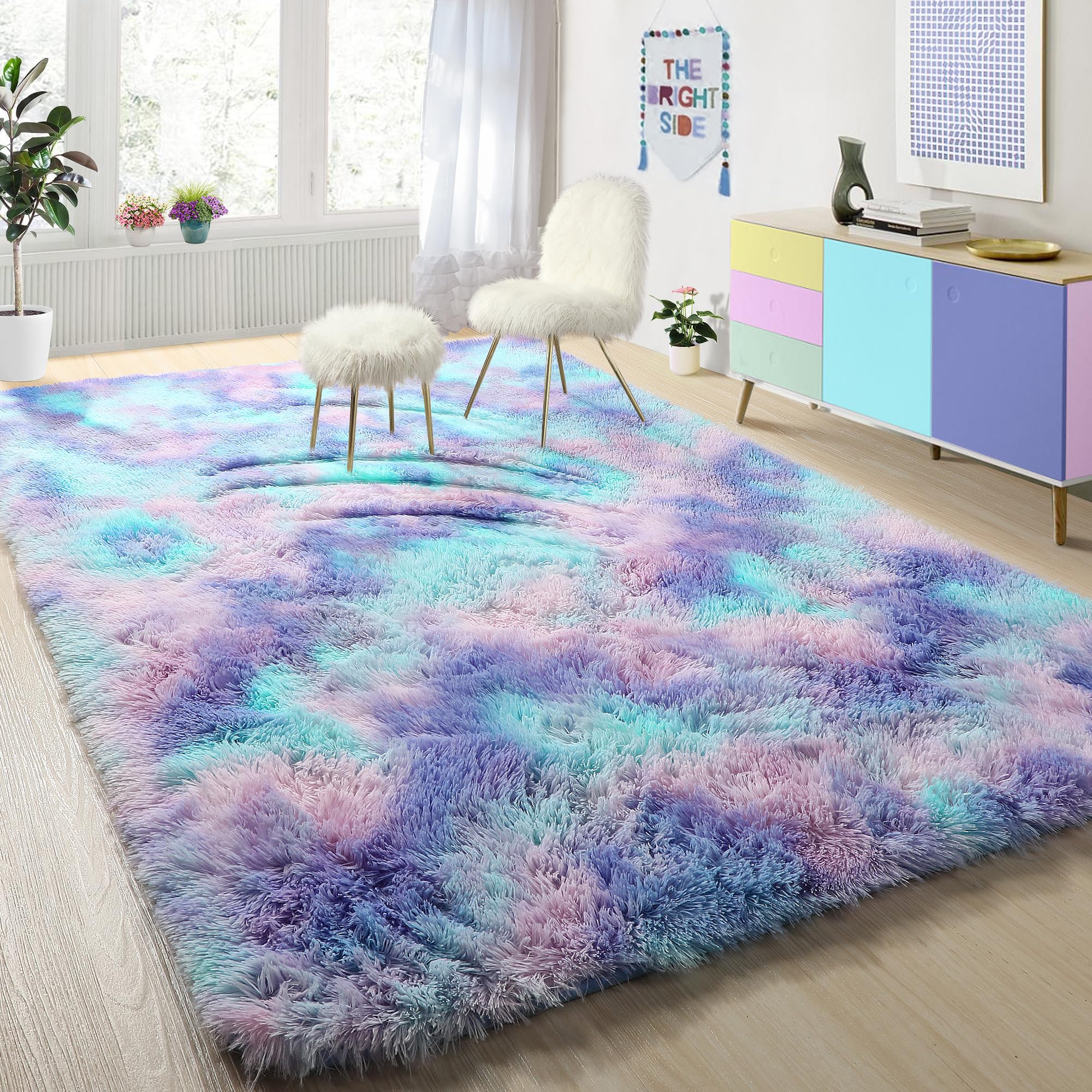 PAGISOFE Abstract Soft Shaggy Rugs for Living Room 5x8 Ft,Tie-Dyed Grey Fluffy Rugs for Kids Room Furry Carpets for Bedroom Room Decor Aesthetic Large Shag Carpet for Boys Girls Dorm Nursery