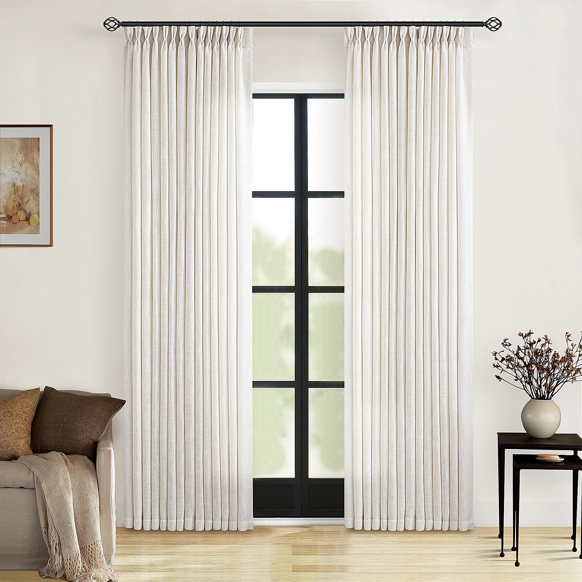 Dutch Cocoa Pinch Pleated Linen Curtains 84 Inches Long 60 Inch Width Linen Blend Light Filtering Window Curtains 84 Inch for Living Room Bedroom Patio Pinch Pleat Drapes Hooks Rings 1 Panel 60Wx84L