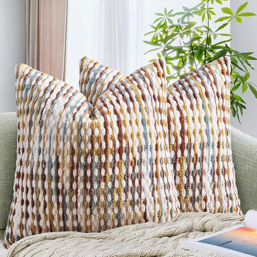 20×20 Inch Brown Boho Chenille Pillow Covers, Set of 2 Tufted Pillowcases for Home Decor