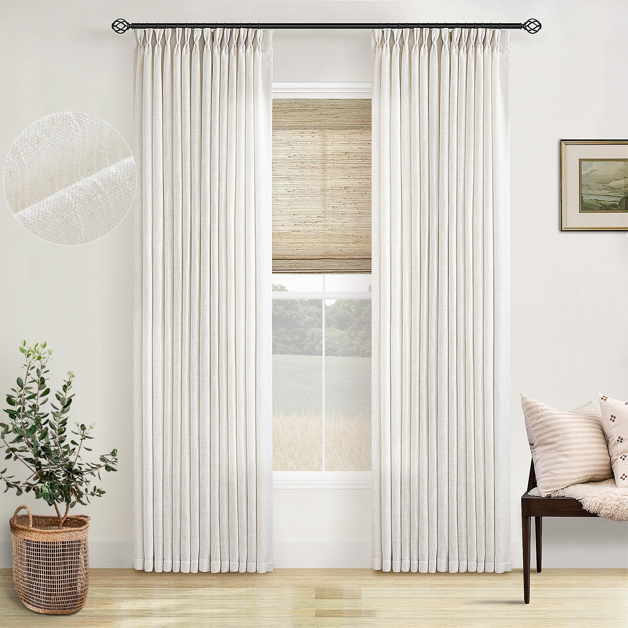 Dutch Cocoa Pinch Pleated Linen Curtains 84 Inches Long 60 Inch Width Linen Blend Light Filtering Window Curtains 84 Inch for Living Room Bedroom Patio Pinch Pleat Drapes Hooks Rings 1 Panel 60Wx84L
