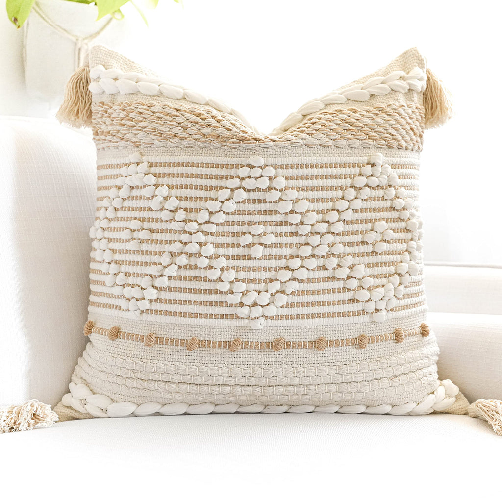 BlissBlush Gray Decorative Throw Pillow Cover 20X20, Boho Accent Pillow for Couch, Square Modern Farmhouse Pillowcase for Living Room Couch Sofa Cushion Home Décor (Pack of 1)