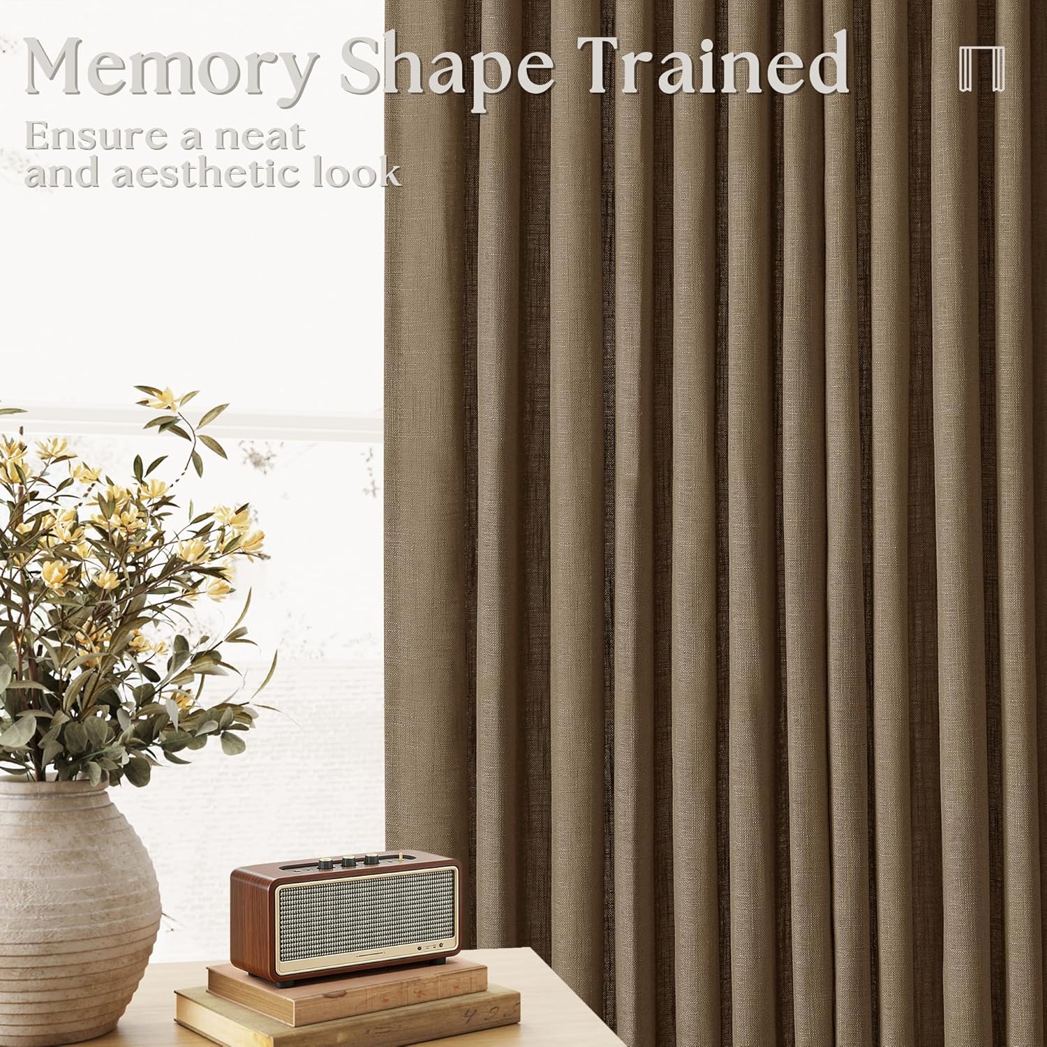 Dutch Cocoa Pinch Pleated Linen Curtains 84 Inches Long 60 Inch Width Linen Blend Light Filtering Window Curtains 84 Inch for Living Room Bedroom Patio Pinch Pleat Drapes Hooks Rings 1 Panel 60Wx84L
