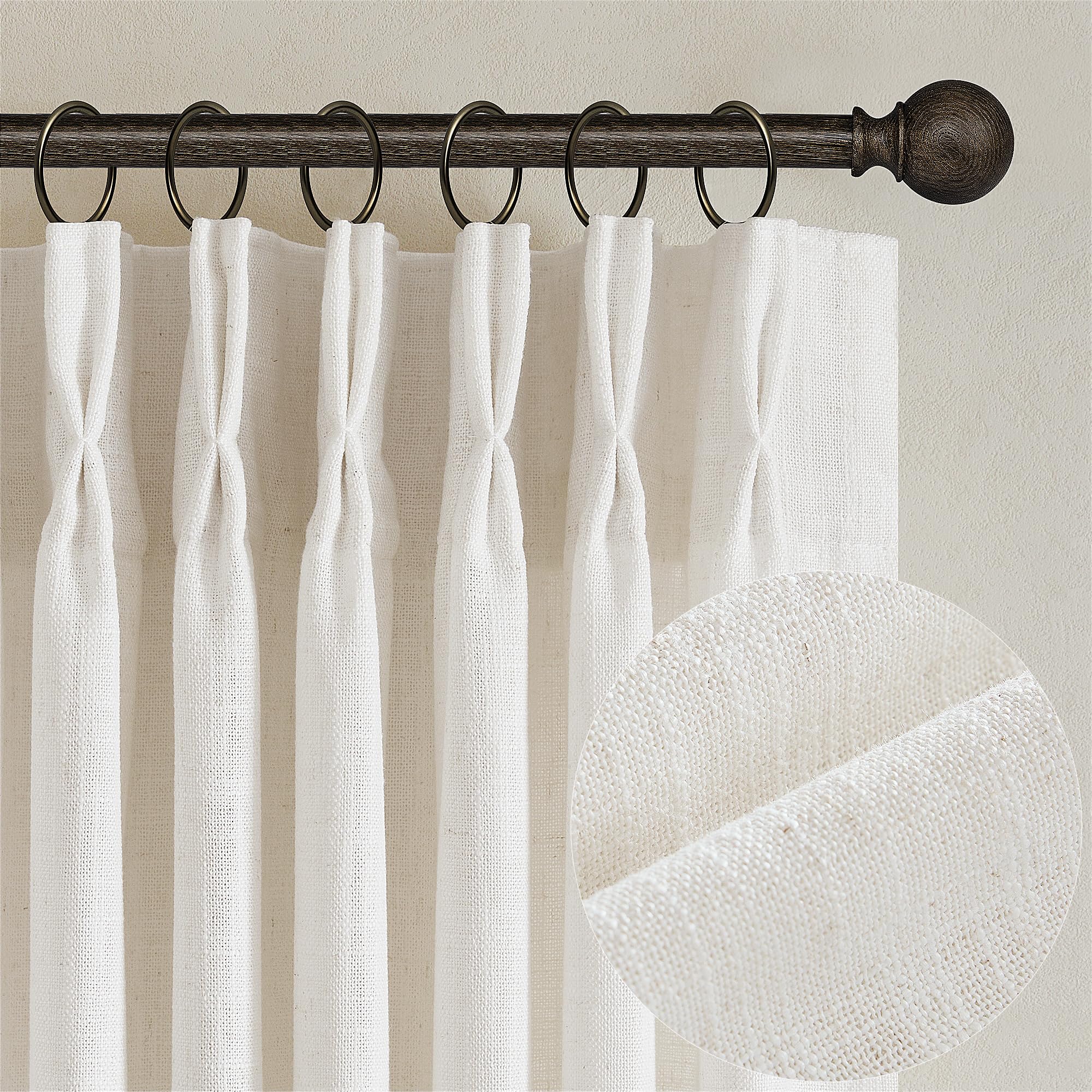 Dutch Cocoa Pinch Pleated Linen Curtains 84 Inches Long 60 Inch Width Linen Blend Light Filtering Window Curtains 84 Inch for Living Room Bedroom Patio Pinch Pleat Drapes Hooks Rings 1 Panel 60Wx84L