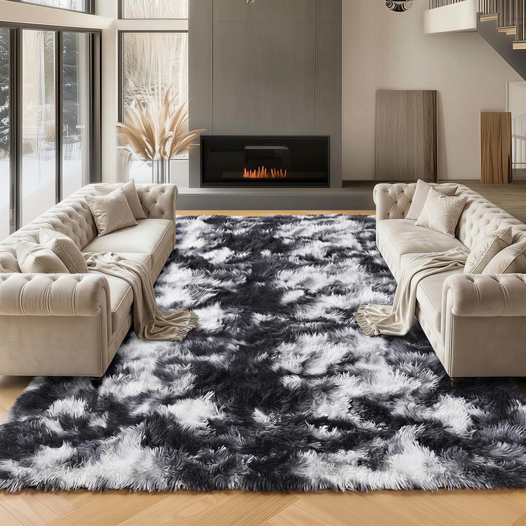 ONASAR Tie-Dyed Dark Grey Round Area Rugs 5ft, Ultra Soft Bedroom Circle Rug for Kids Girls Teen Room, Fluffy Plush Shaggy Carpet Floor Mats for Baby Nursery Living Room Playroom Home Decor