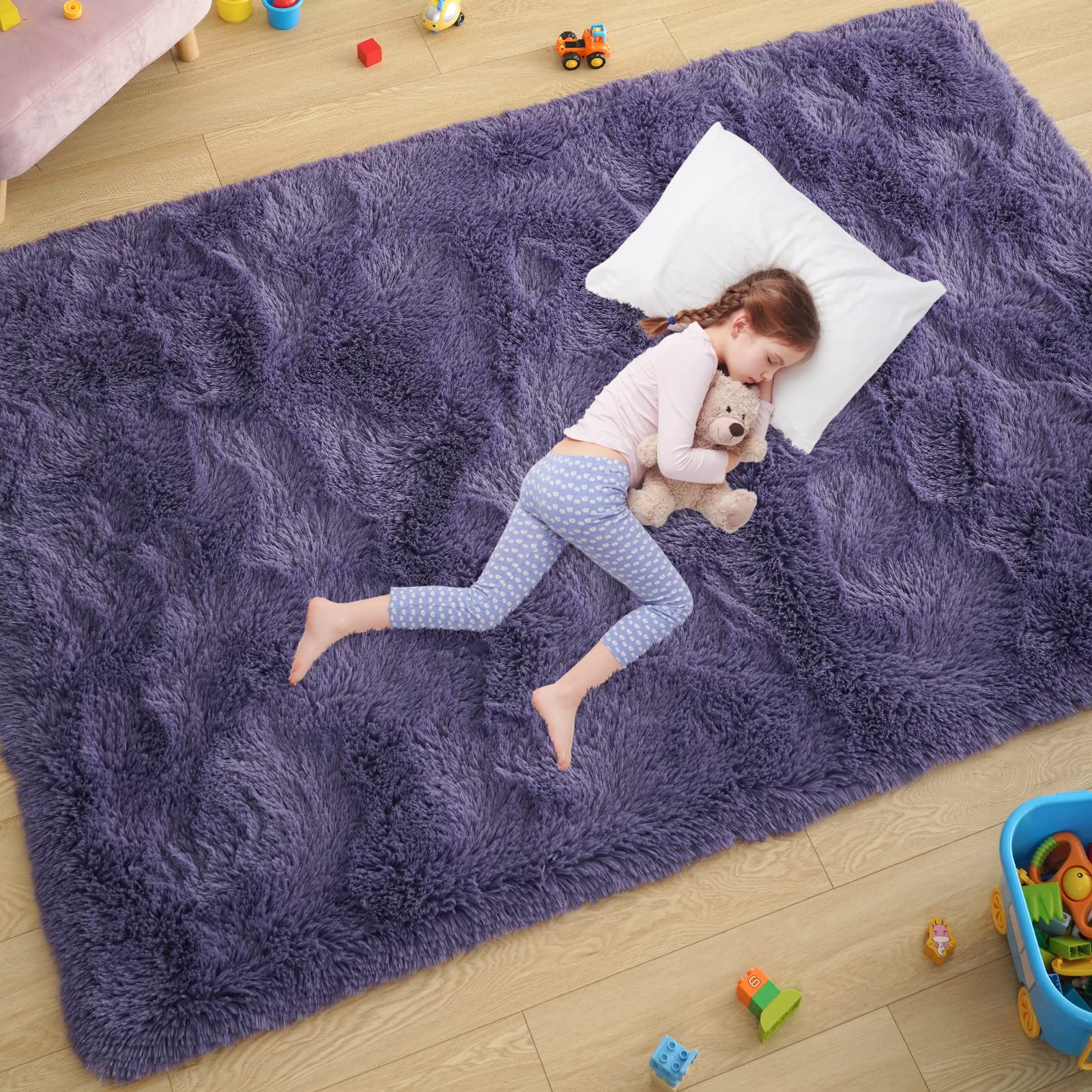 Ultra Soft Fluffy Rugs for Bedroom 4x6 Feet, Shag Area Rugs for Living Room, Large Comfy Furry Rug for Boys Kids Baby Room Decor, Non Slip Nursery Rug Modern Indoor Fuzzy Floor Carpet, Light Blue