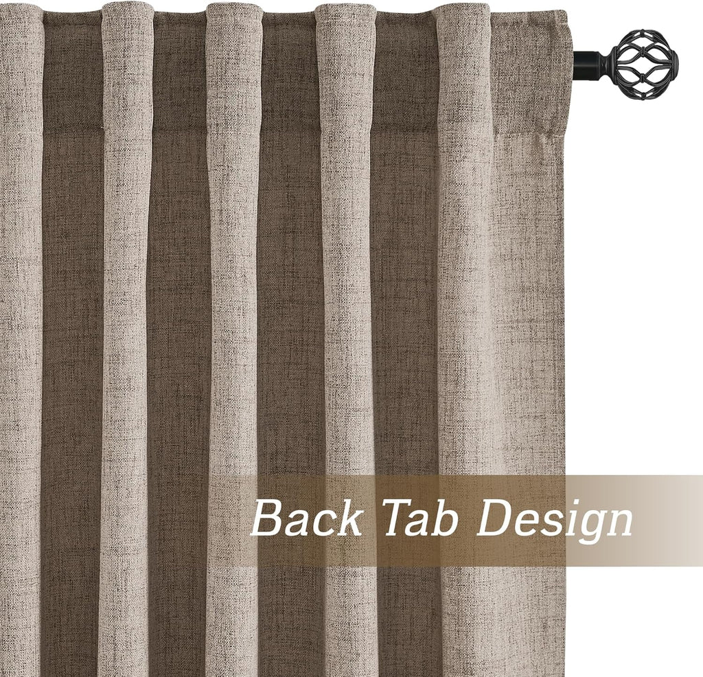 RYB HOME Linen Sheer Curtains and Drapes for Living Room 108 inches Length, Breathable Back Tab/Rod Pocket Semi Sheer Curtains, Oatmeal, W 52 x L 108 inches, 2 Panels Set
